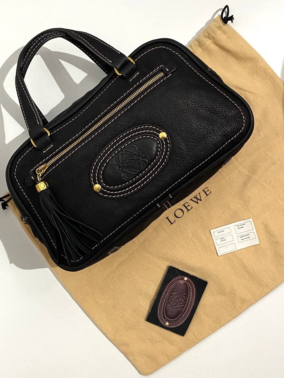 Loewe Loewe Logo Black Leather Black Bowling Tote Hand Bag Size ONE SIZE - 2 Thumbnail