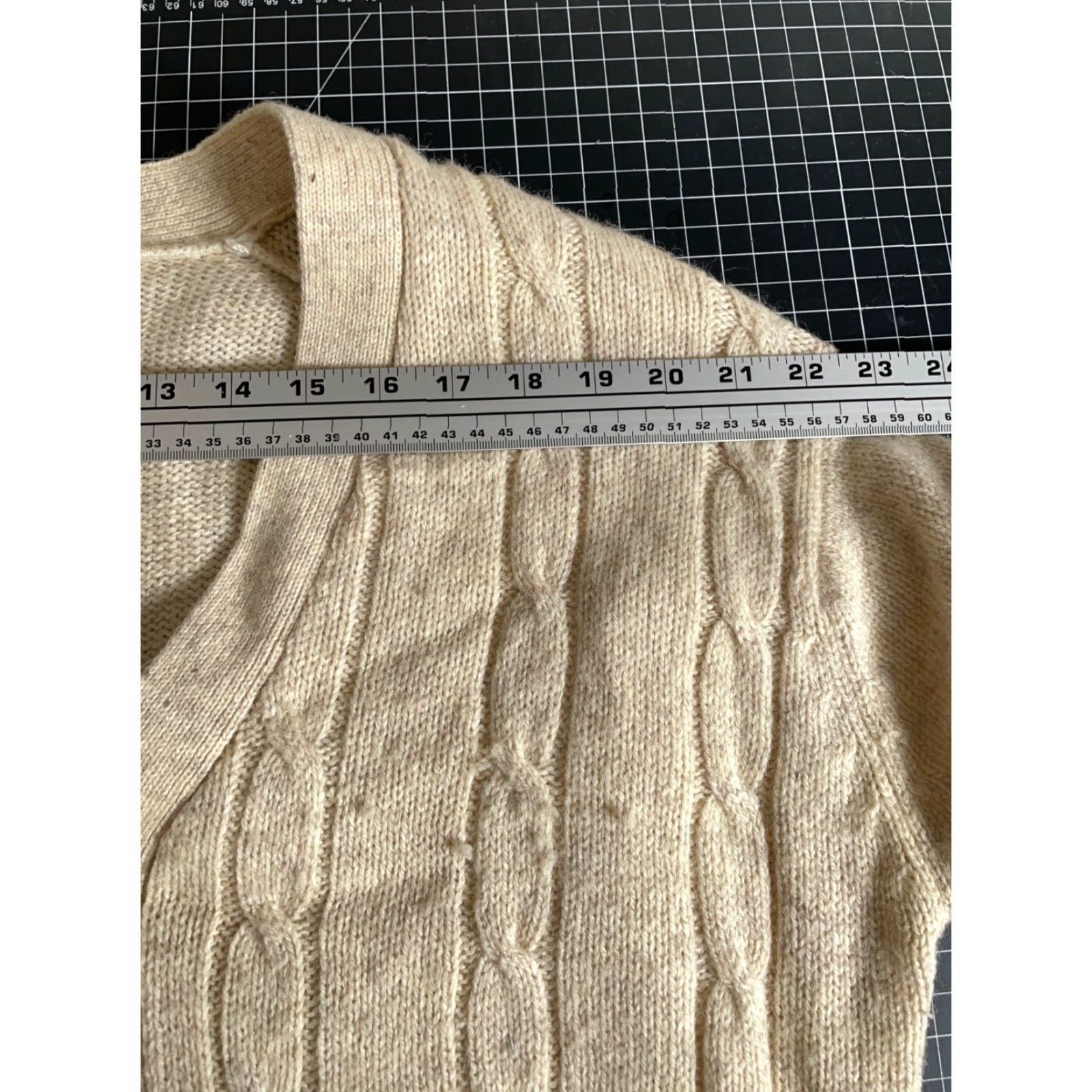 VINTAGE Sears Kings Road Cardigan Men's XLT Beige Knit Wool Blend Heavyweight Cable-Knit Sweater