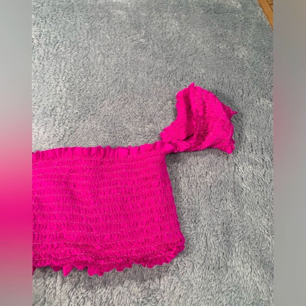 Swims PilyQ Swim Top Smocked Sleeves Fuschia Pink Small S Pink Women Bikini Top Size S / US 4 / IT 40 - 2 Thumbnail