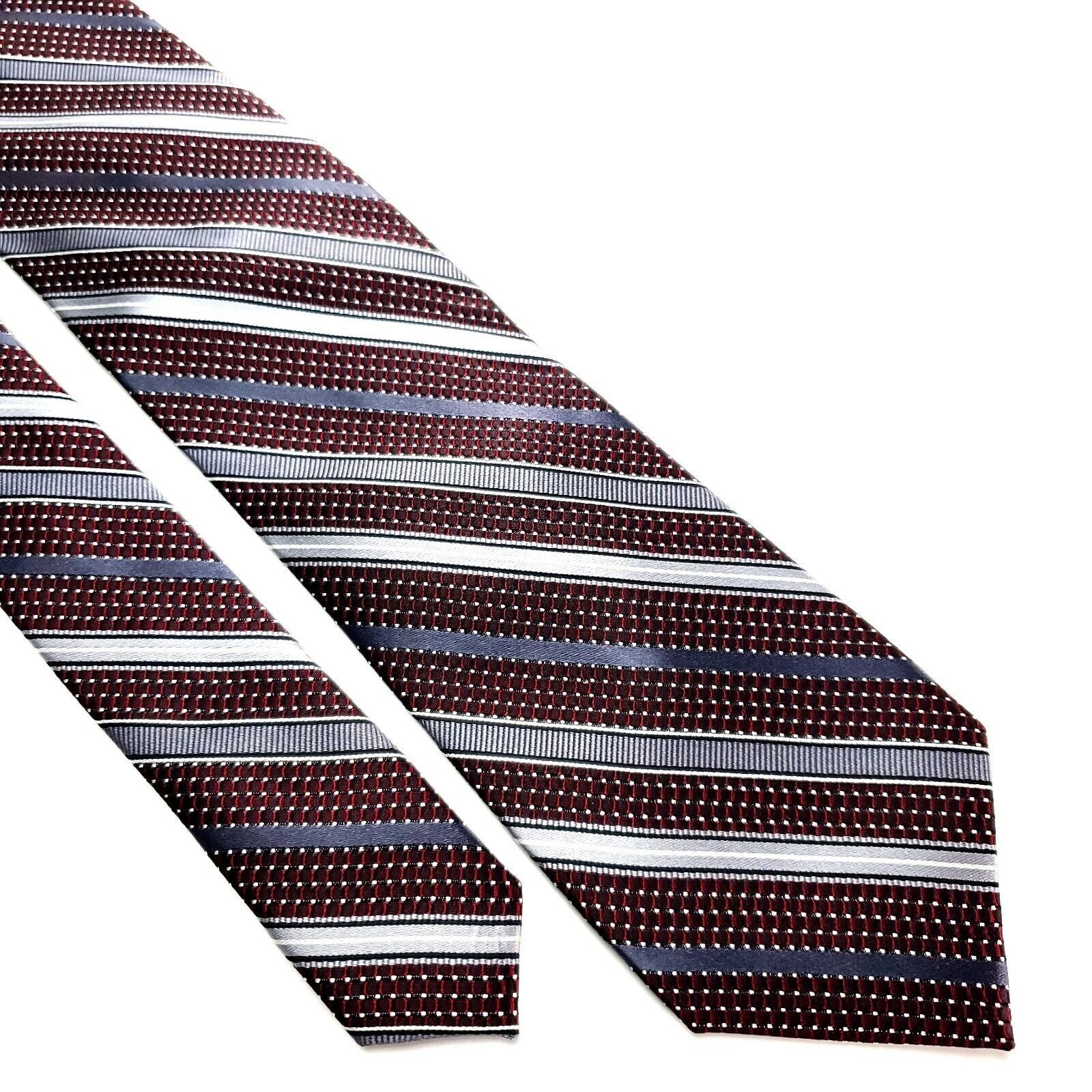 Pronto Uomo Pronto Uomo Silk Tie Woven Red Silver Striped Polka Dot Skin Size ONE SIZE - 1 Thumbnail