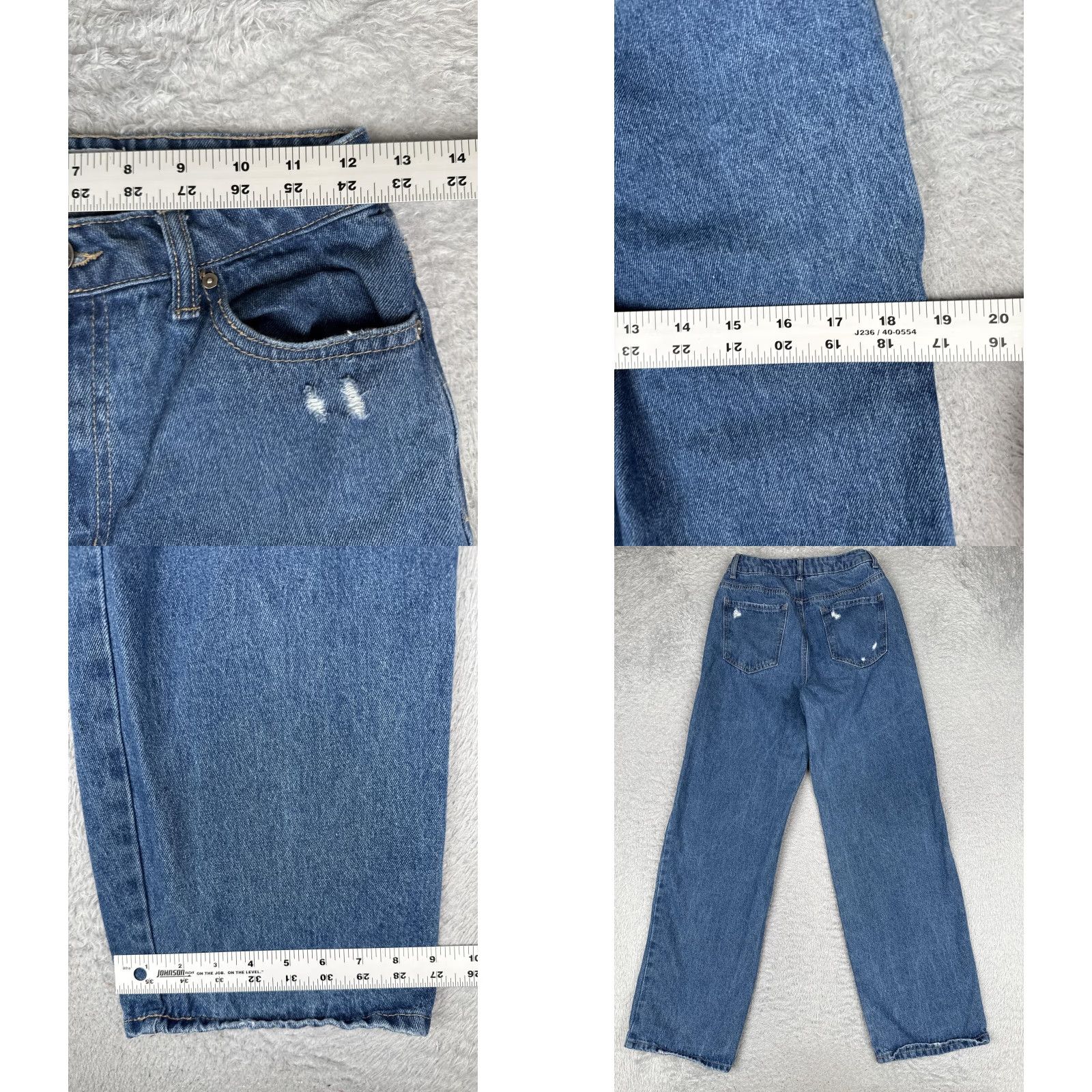 Vintage Indigo Rein Jeans Straight Juniors 5 High Rise Blue Wash 26x30.5 Distressed 5-Pocket Denim Pants Womens Size 27" / US 4 / IT 40 - 9 Thumbnail
