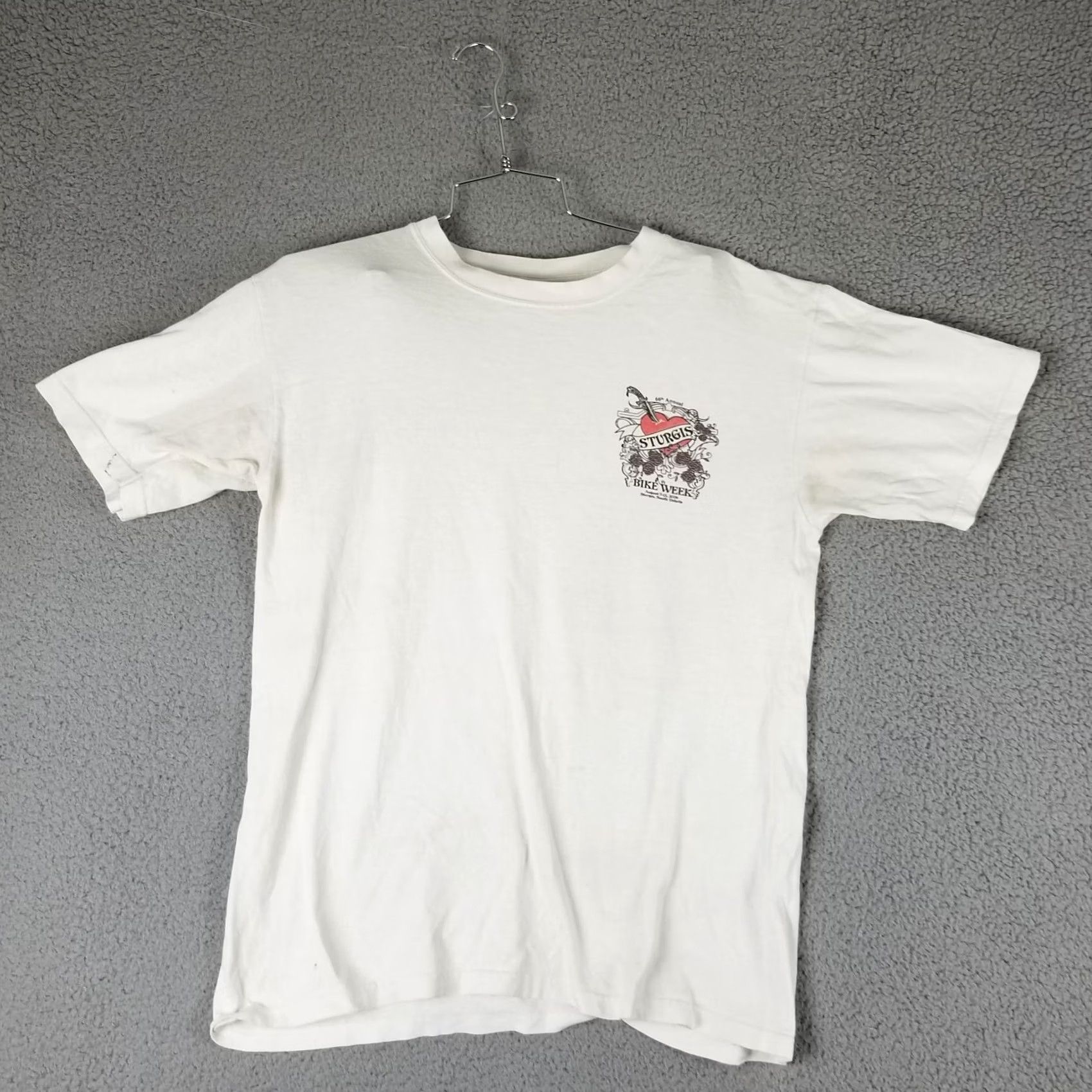Vintage Sturgis Shirt Womens Small T-Shirt Crew Neck Short Sleeve Floral Heart White 2006 Motorcycle Tee Size S / US 4 / IT 40 - 3 Thumbnail