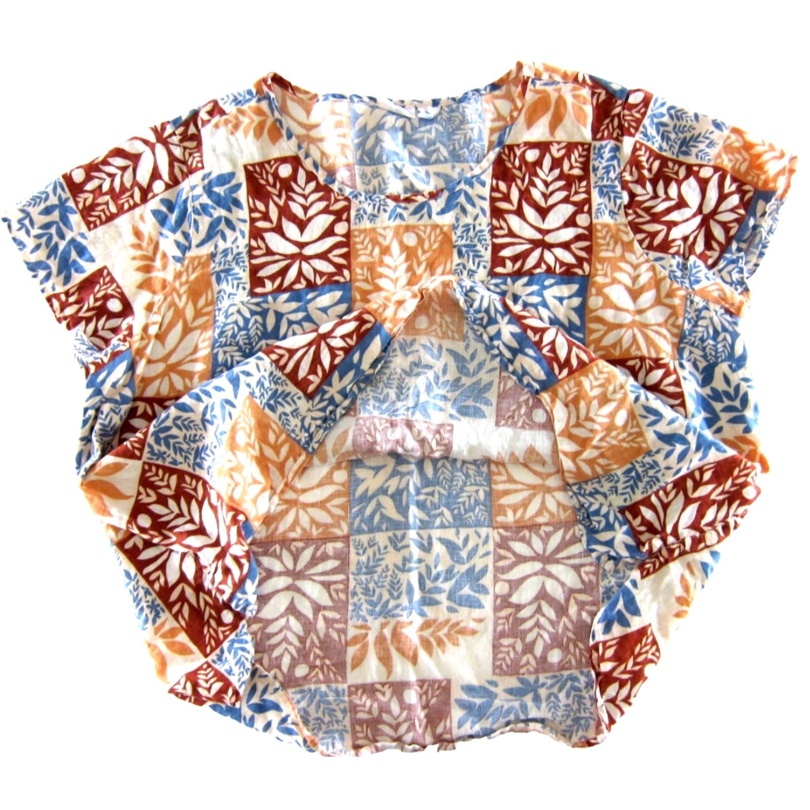 Vintage Sigrid Olsen Blouse Shirt 3X Blue Floral Linen 90s Bohemian Boxy Tunic Womens Size XXL / US 16-18 / IT 52-54 - 5 Thumbnail