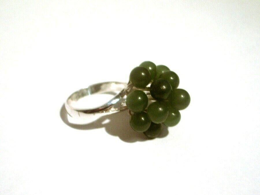 Designer Grape Cluster Cocktail Ring Sterling Green Jade Bead Size ONE SIZE - 2 Thumbnail