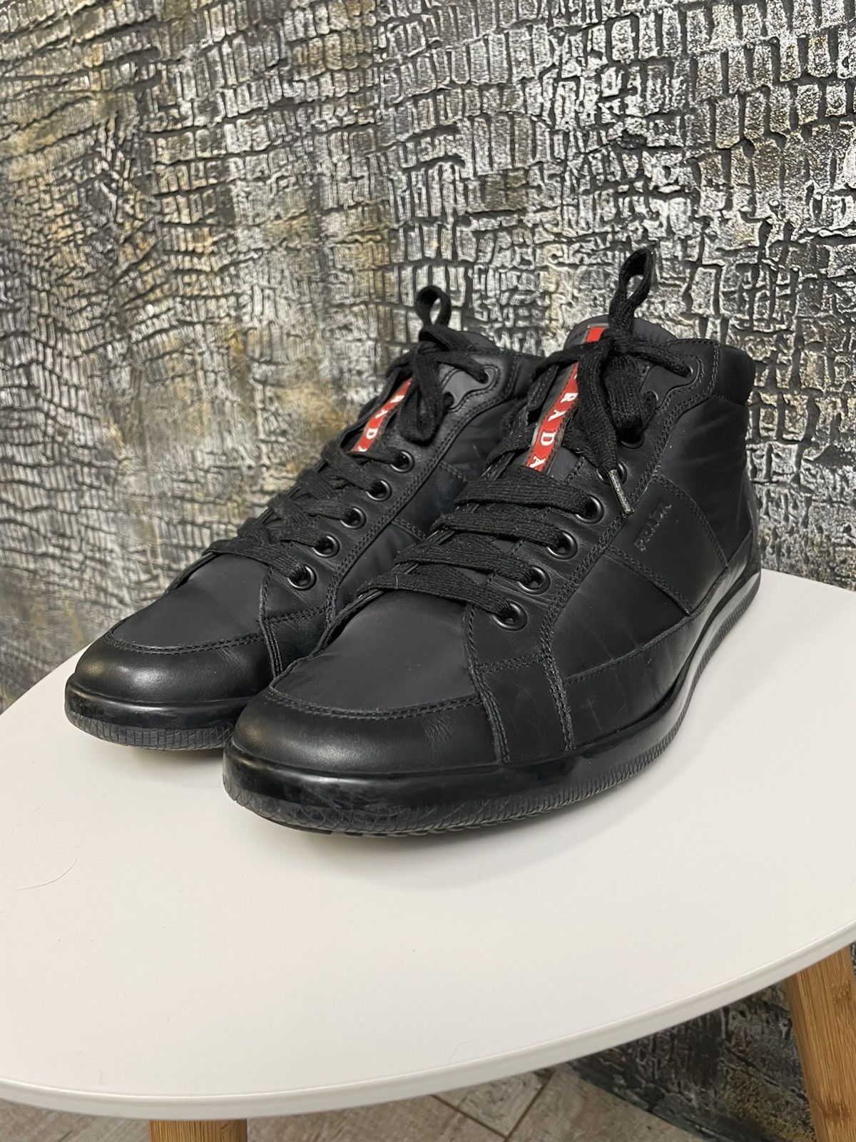Prada Prada Shoes Black High Top Sneakers Leather Shoes Size US 9 / EU 42 - 7 Thumbnail