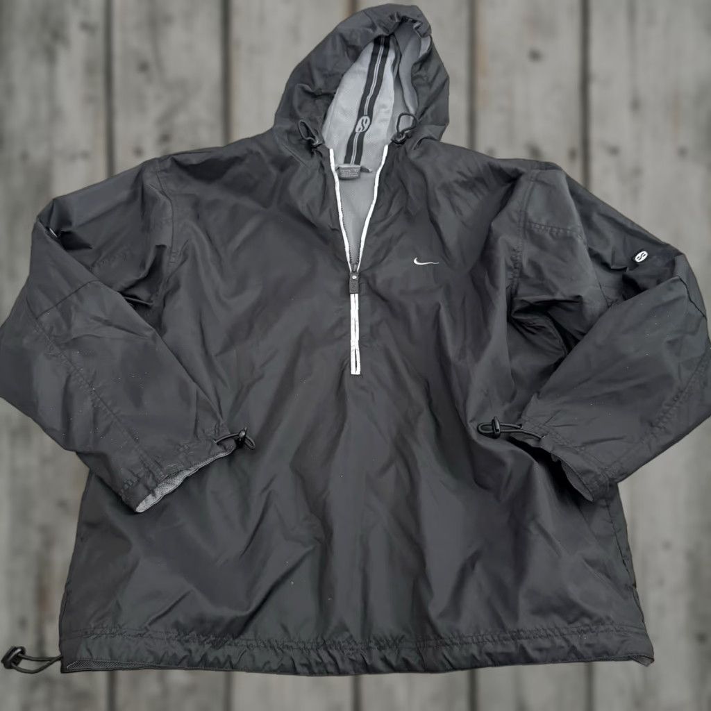Nike VINTAGE Nike Shox Jacket Mens Large Black Hooded Half Zip Nylon Windbreaker Lined Size US L / EU 52-54 / 3 - 1 Thumbnail
