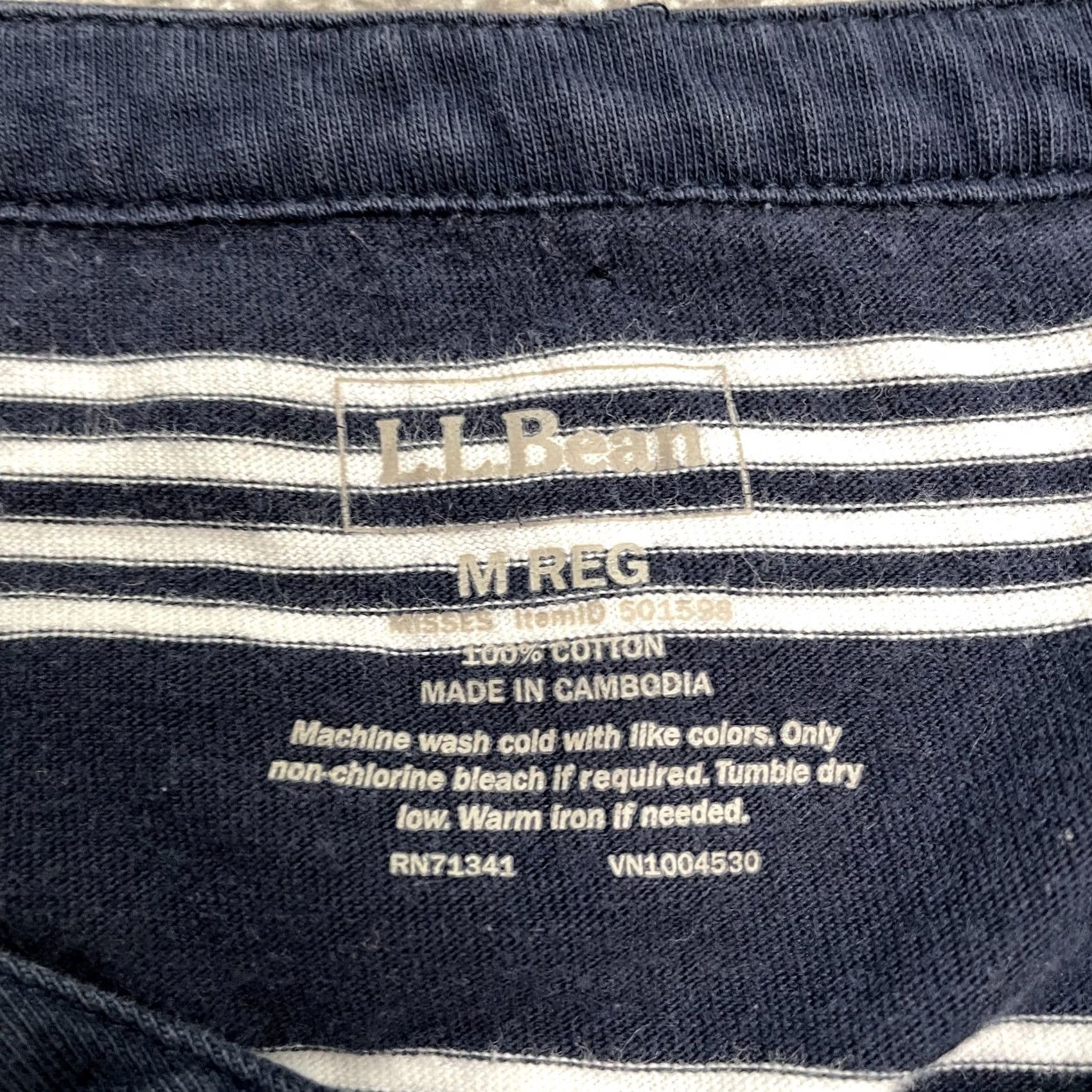 Vintage L.L. Bean Women Medium Navy Blue Striped Long Sleeve Cotton Split Neck Top Size M / US 6-8 / IT 42-44 - 6 Thumbnail