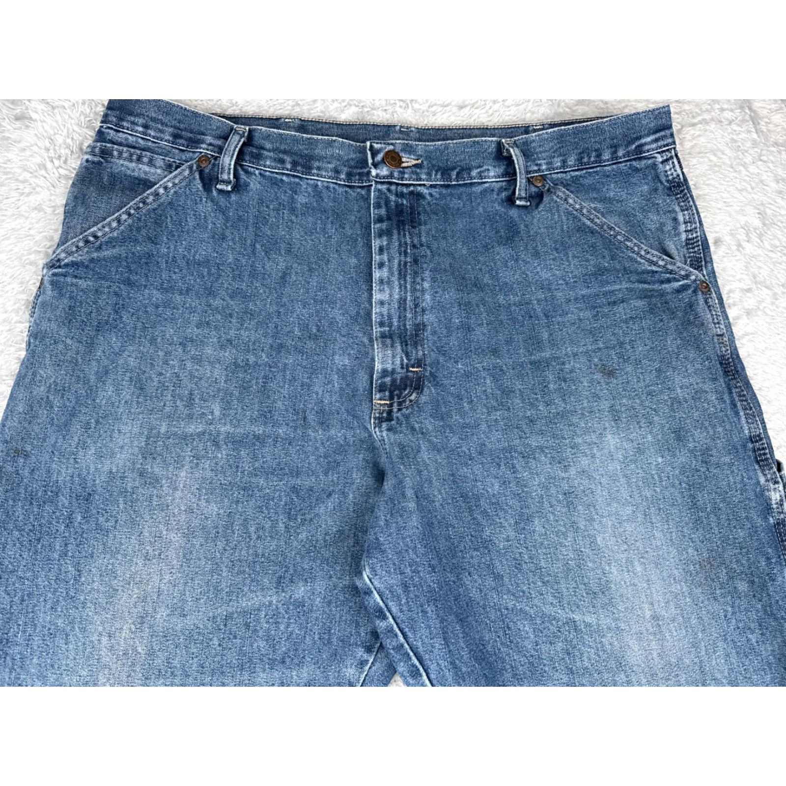 Wrangler Wrangler Jeans Mens 38x30 Blue Denim Straight Leg Carpenter Triple Stitched Work Jeans Size US 38 / EU 54 - 4 Thumbnail