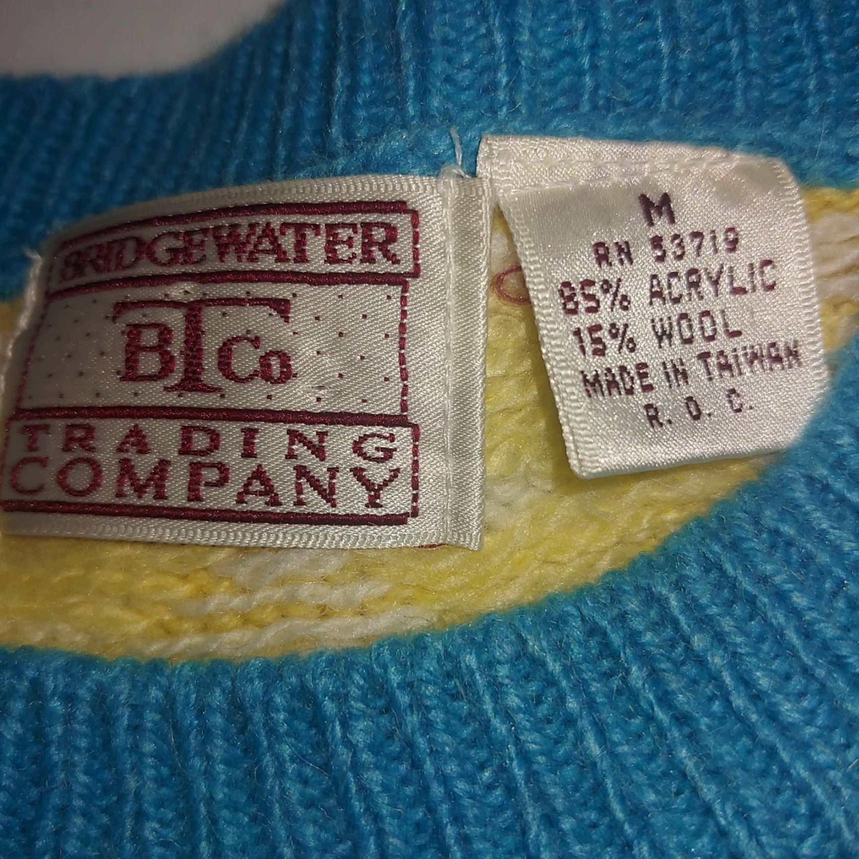 Etro VINTAGE Bridgewater Trading Company Geometric Knit Sweater Womens Medium Yellow Blue 1980s Retro Pullover Size M / US 6-8 / IT 42-44 - 6 Thumbnail