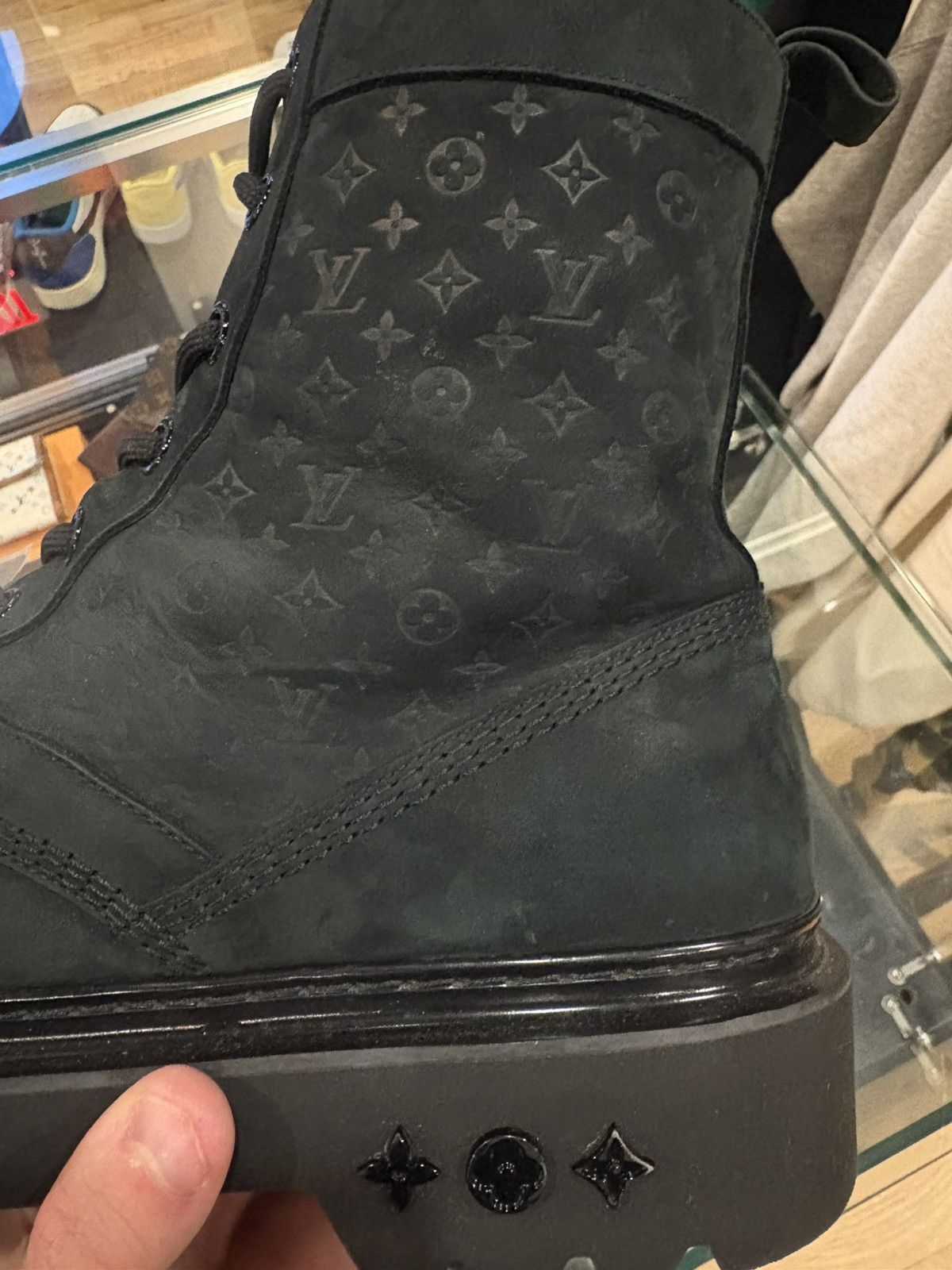 Louis Vuitton Louis Vuitton Suede Monogram Boots Black NB Size 11.5LV Size US 13 / EU 46 - 6 Thumbnail