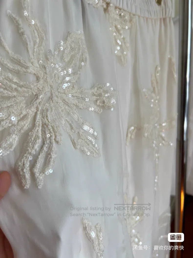 Brunello Cucinelli Brunello Cucinelli White Silk Embroidered Sequin Skirt Size 25" / US 0 / IT 36 - 5 Thumbnail