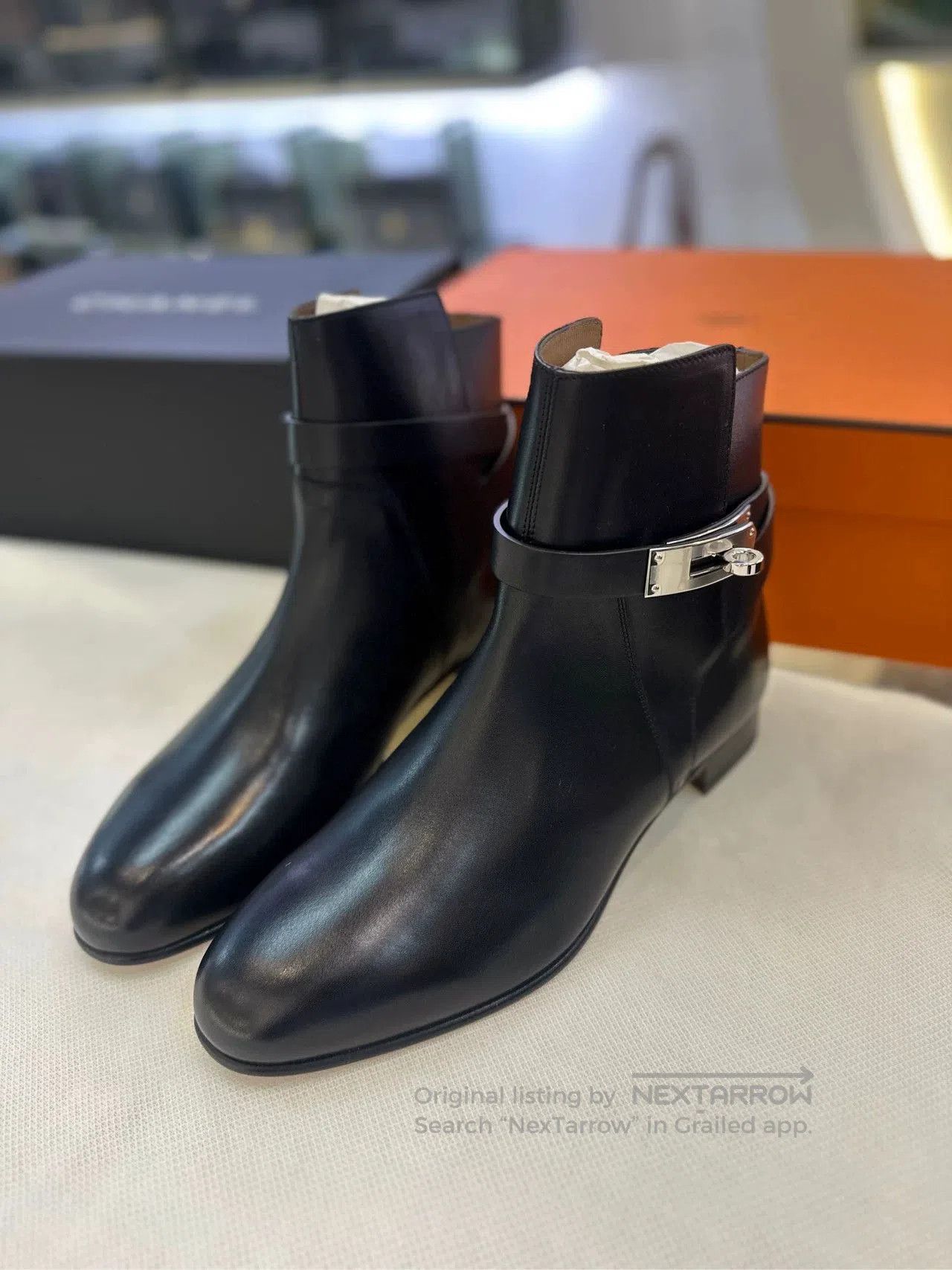 Hermes Hermès Black Silver Buckle Kelly Ankle Boots. Size US 6 / IT 36 - 2 Thumbnail