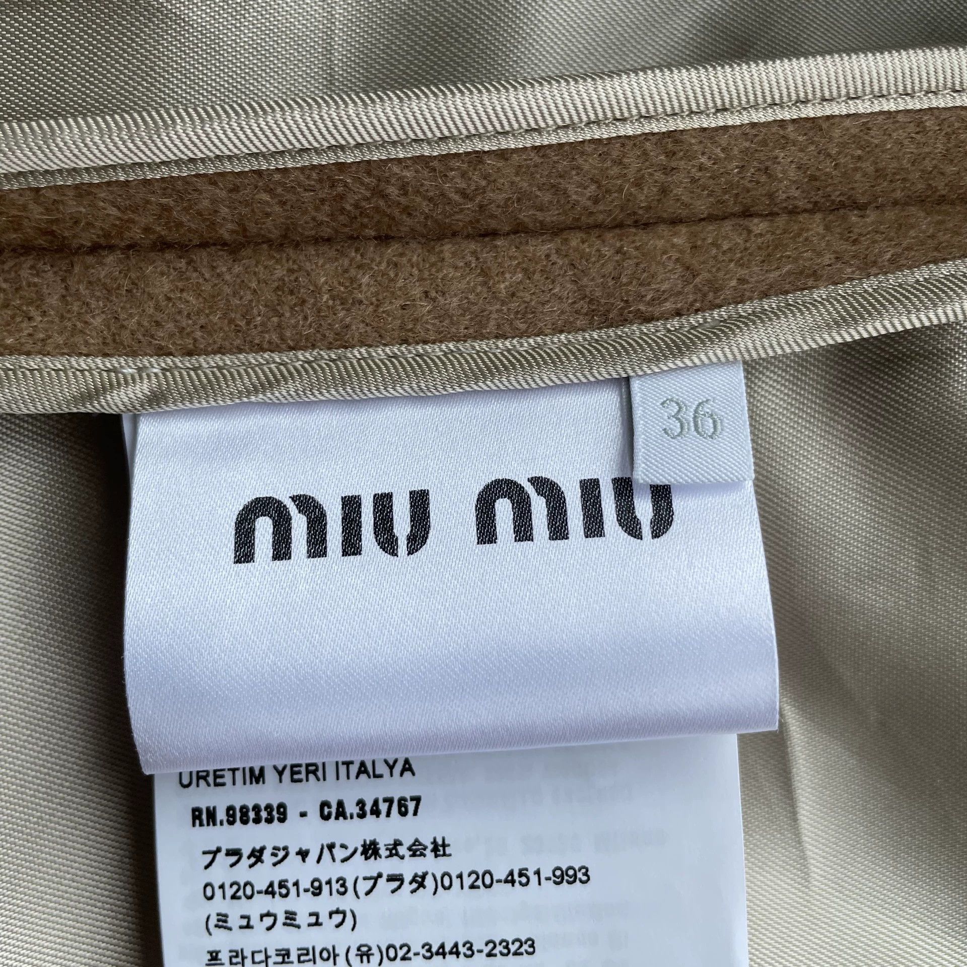 Miu Miu MIU MIU Wmn's DB Collar Camel Jacket 36 Size XS / US 0-2 / IT 36-38 - 6 Thumbnail