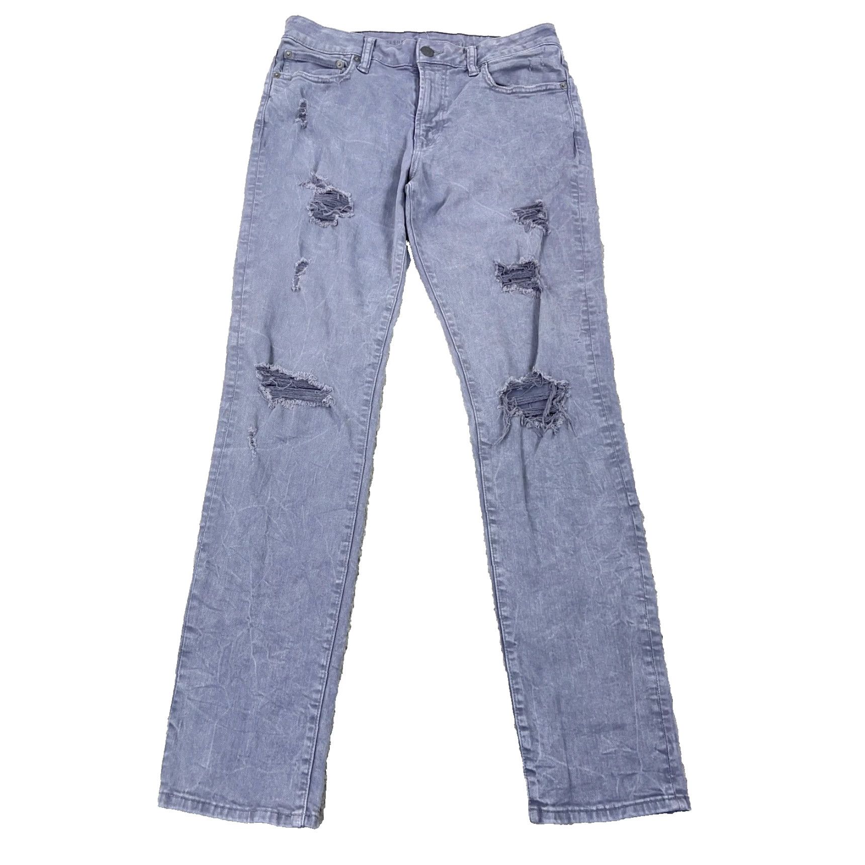 American Eagle Outfitters American Eagle Jeans Men Slim Straight 31x34 Gray Distressed Holes Rips Airflex 5-Pocket Denim Cotton Blend Ship New? Size US 31 - 2 Thumbnail
