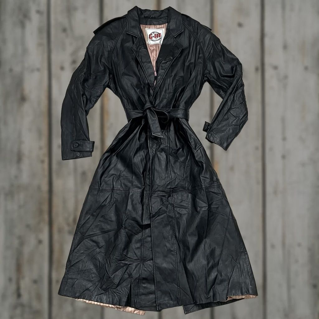 G-III VINTAGE G-III Global Identity Leather Belted Trench Coat Women's Black Size M 80s 90s Classic Coat Mens Womens Size M / US 6-8 / IT 42-44 - 1 Thumbnail