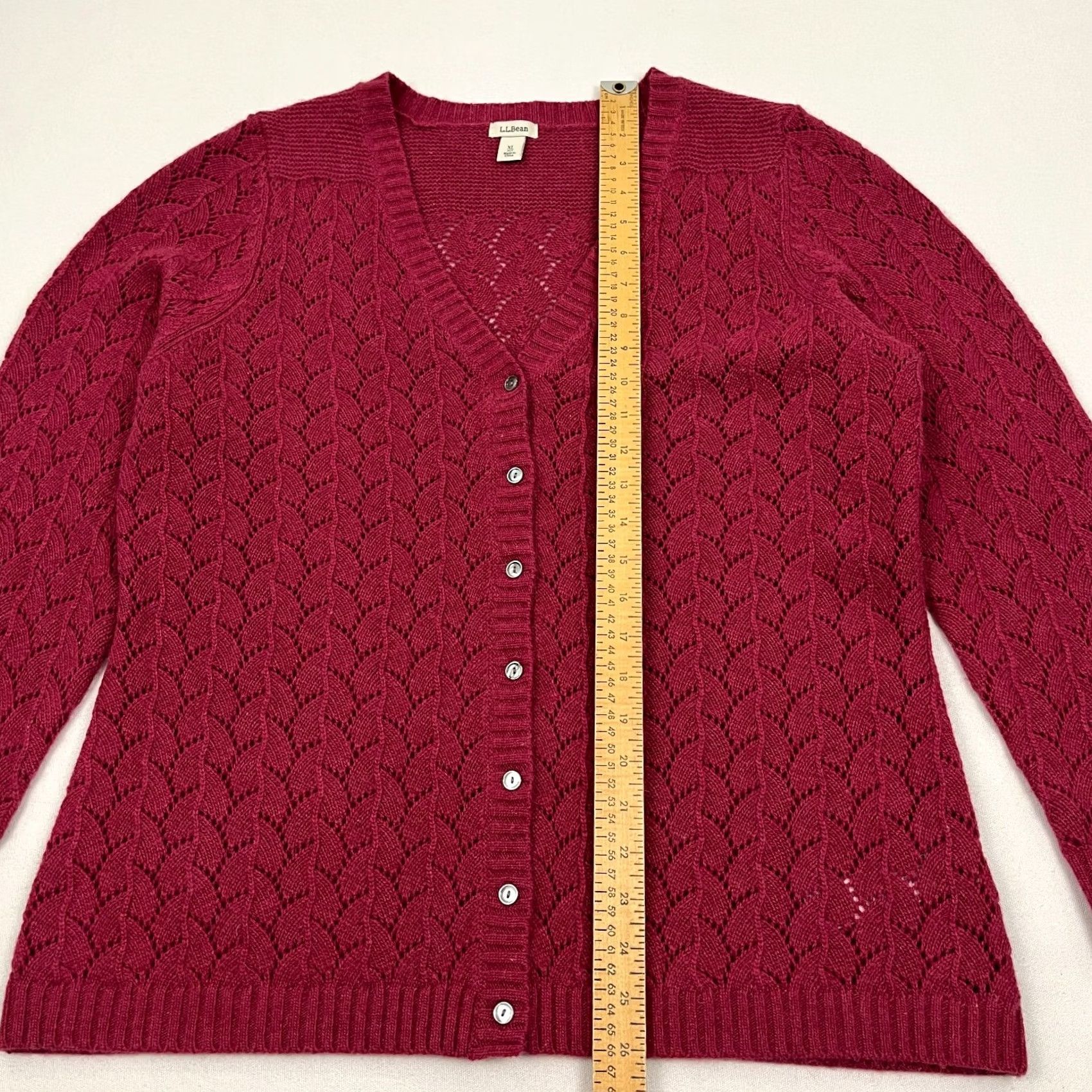 Vintage LL Bean Cardigan Sweater Womens XL Petite Angora Cashmere Wool Open Knit Red V-Neck Long Sleeve Knit Solid Vintage? No Size XL / US 12-14 / IT 48-50 - 3 Thumbnail