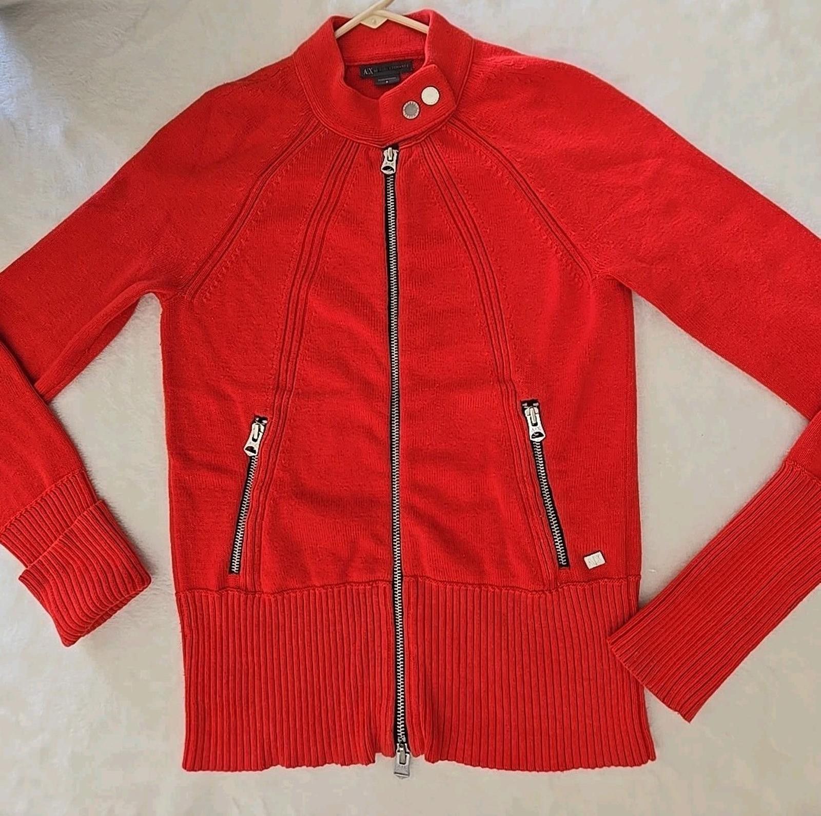 Armani Exchange Armani Exchange A|X Red Knit Zip Up Cardigan Sweater Jacket Size S / US 4 / IT 40 - 1 Thumbnail