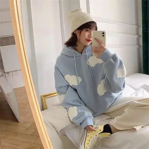 Japanese Brand Hoodie Autumn Winter Women Blue white cloud Hoodie Size S / US 4 / IT 40 - 4 Thumbnail