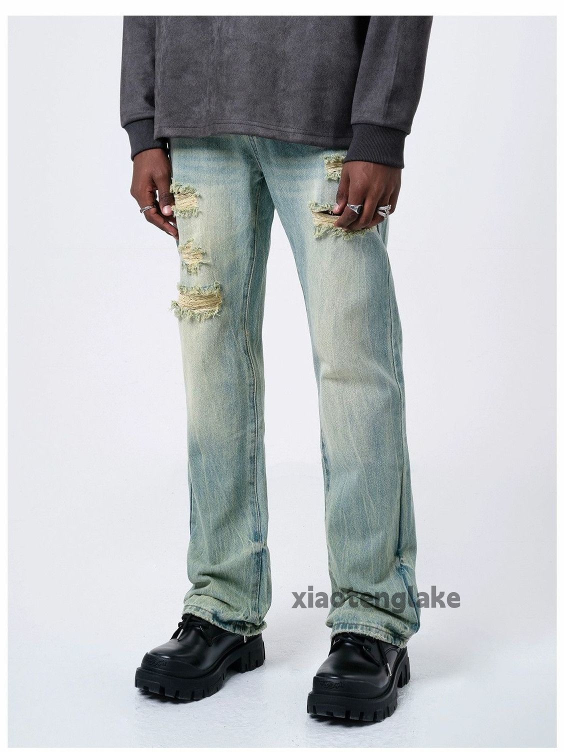Jean × Vintage washed faded cleanfit yuppie y2k damaged jeans Size US 32 / EU 48 - 2 Thumbnail