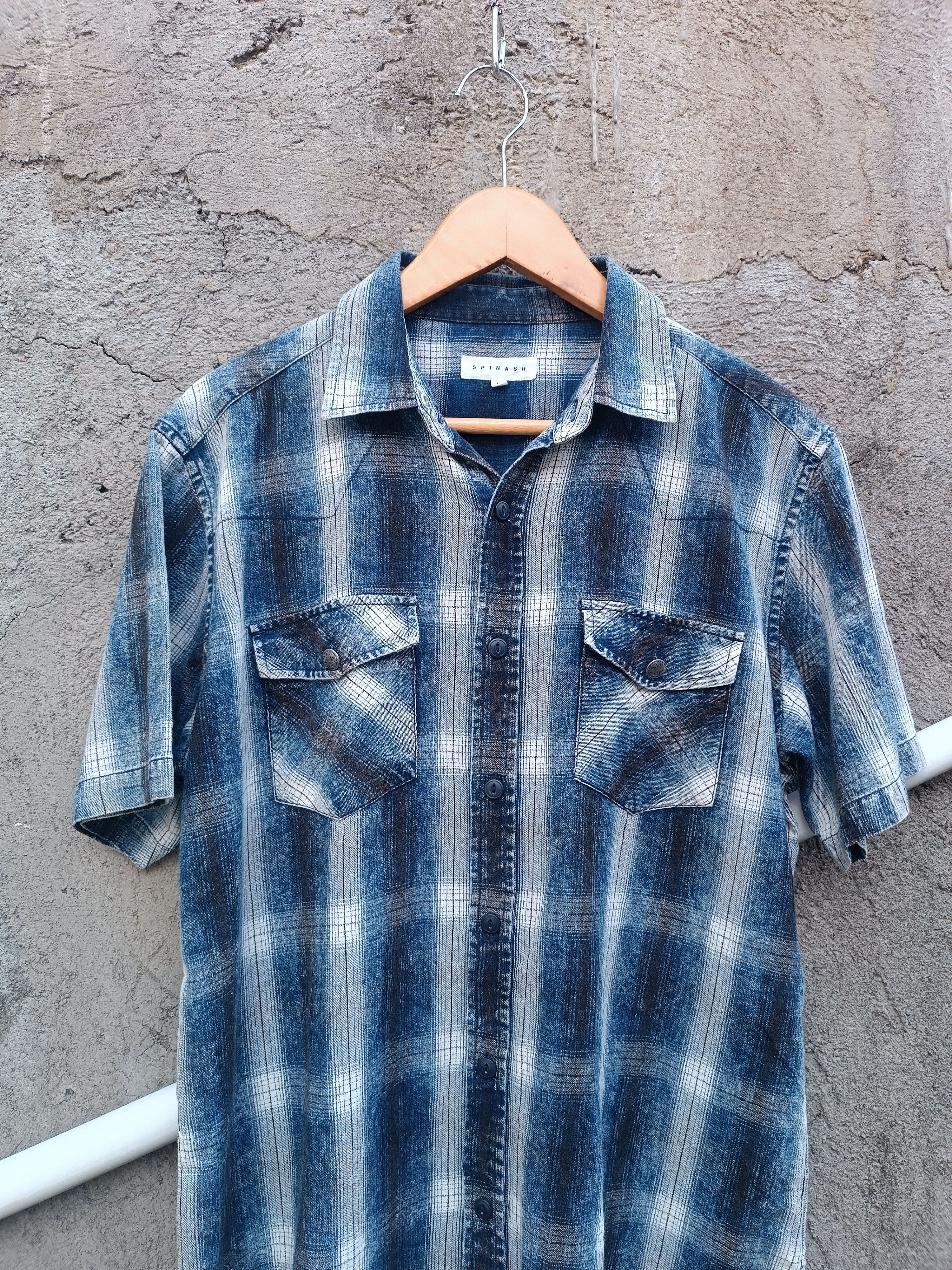 Japanese Brand Vintage Spinash Indigo Wash Check Western Style Size US L / EU 52-54 / 3 - 3 Thumbnail