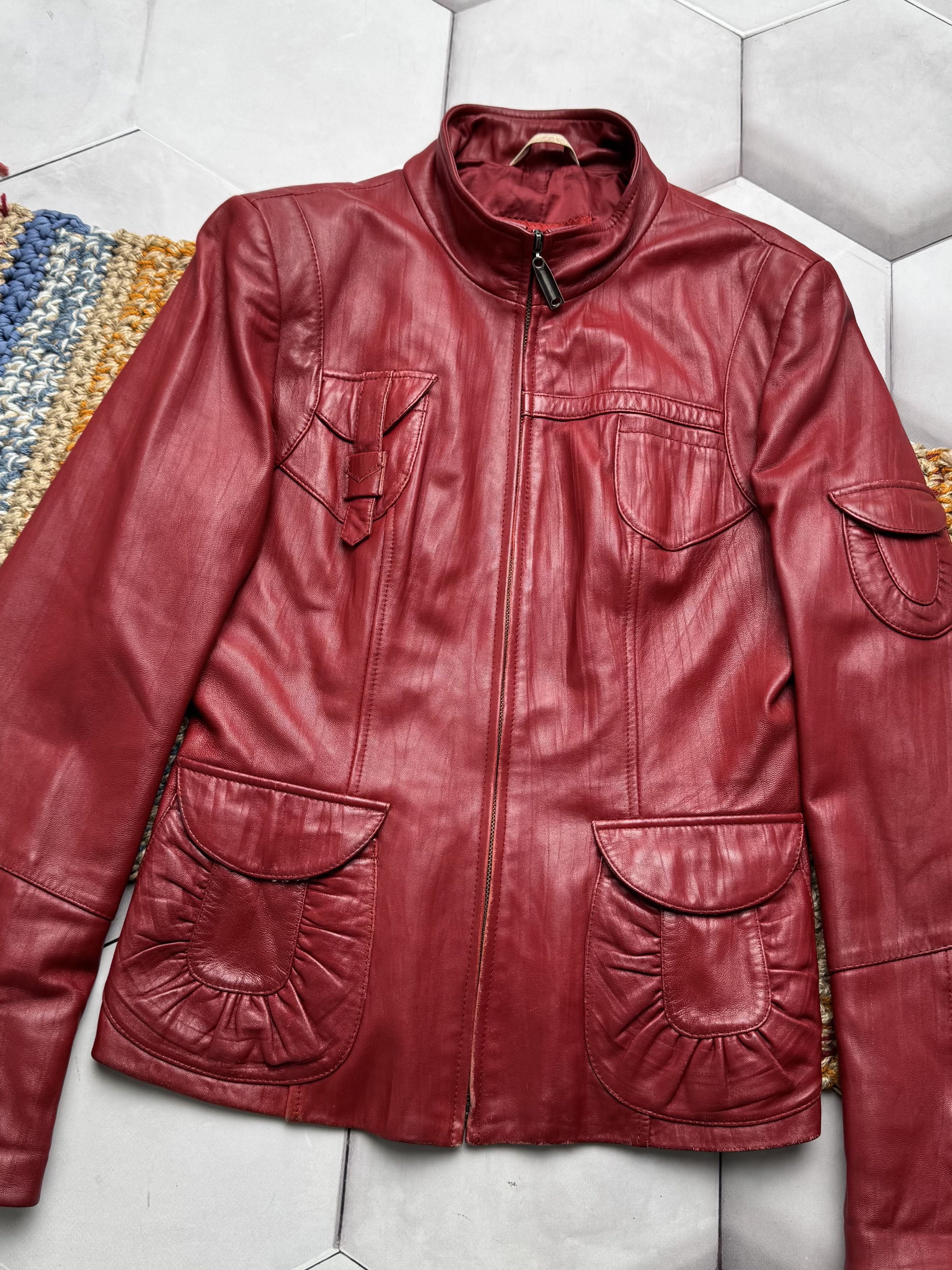 Vintage Vintage Red Leather Jacket Zip Up Fitted Y2K Style (E4) Size S / US 4 / IT 40 - 2 Thumbnail