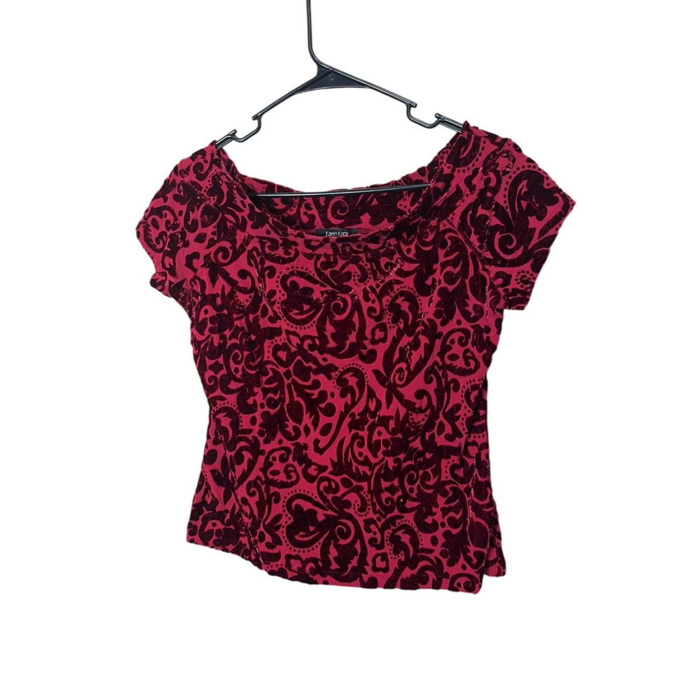 Other Vintage Karen Kane 90s Red Velvet Short Sleeve Top Size L Size L / US 10 / IT 46 - 1 Thumbnail
