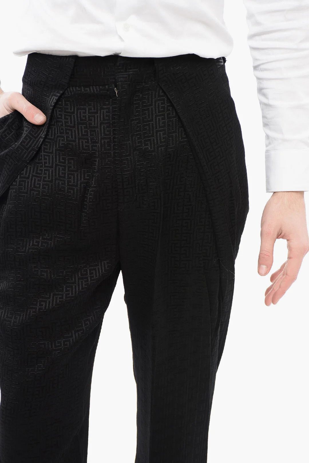 Balmain og1mm0326 Single-Pleat Jacquard Viscose Pant in Black Size US 30 / EU 46 - 3 Thumbnail