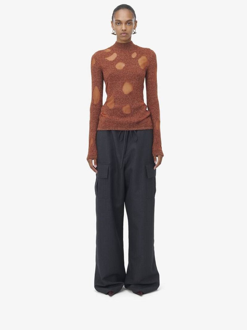 Alexander McQueen o1srvl11e0226 Devoré Intarsia Jumper In Rust Size M / US 6-8 / IT 42-44 - 3 Thumbnail
