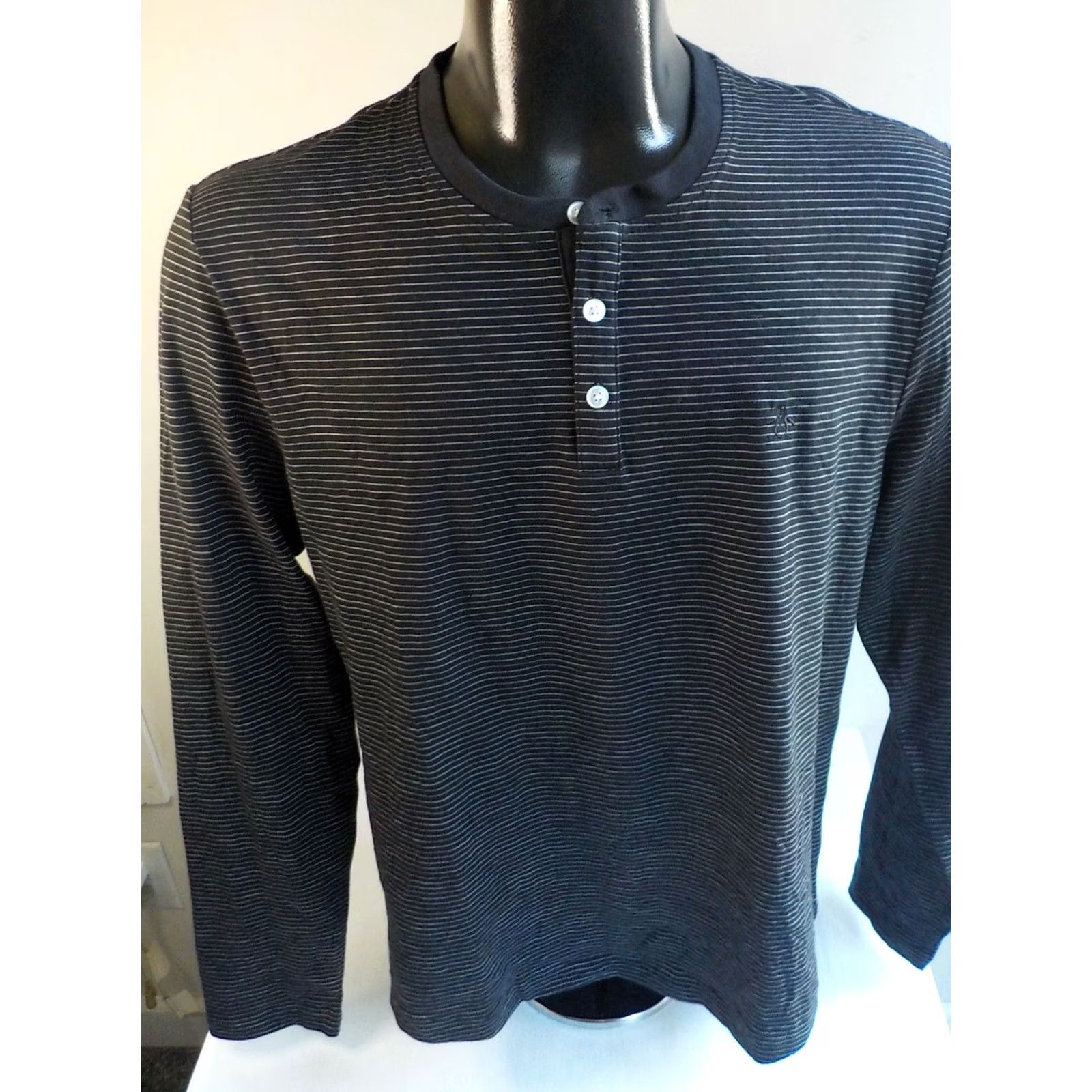 Vintage Penguin L/S Henley Shirt Striped Blue/White Navy Mens Large Long Sleeve Button-Up Shirt Mens Size US L / EU 52-54 / 3 - 2 Thumbnail