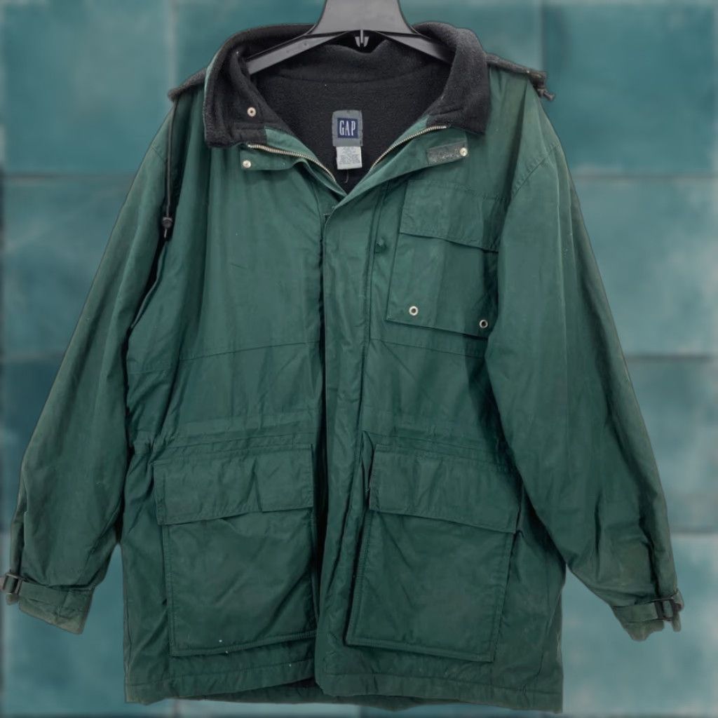 Gap GAP Hooded Nylon Par ka Jacket M Green Vintage Parka Men Lined Fleece Insulated Size US M / EU 48-50 / 2 - 1 Thumbnail