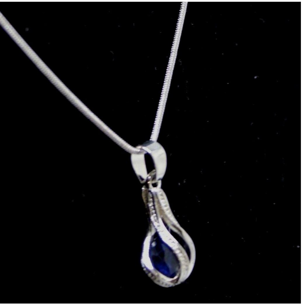 Other Floating Faux Sapphire Necklace Earring Set • Twist Drop Size ONE SIZE - 4 Thumbnail