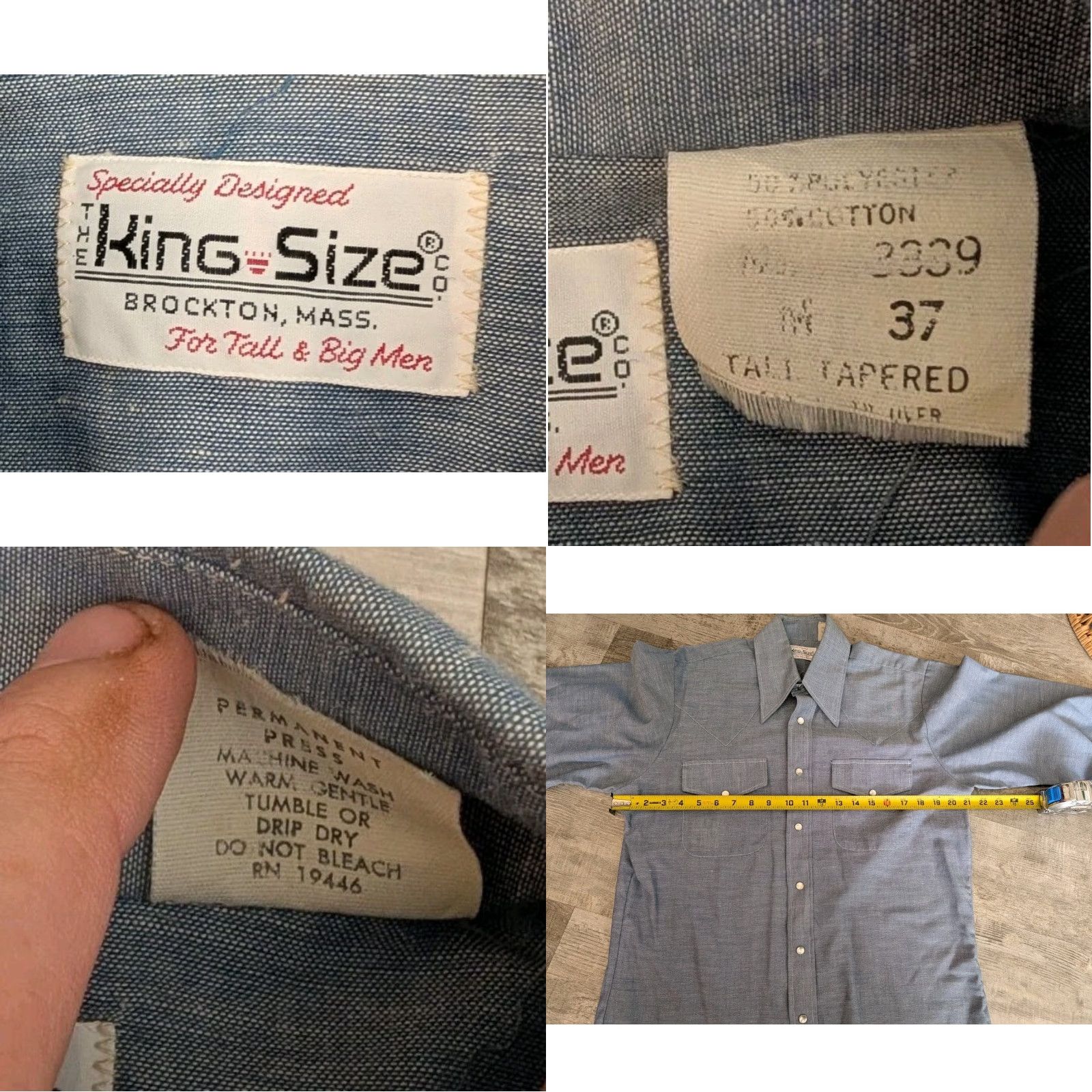 Vintage VINTAGE King Size Shirt Western Chambray Long Sleeve Dagger Collar Pearl Snap Tall Medium Size US M / EU 48-50 / 2 - 8 Thumbnail