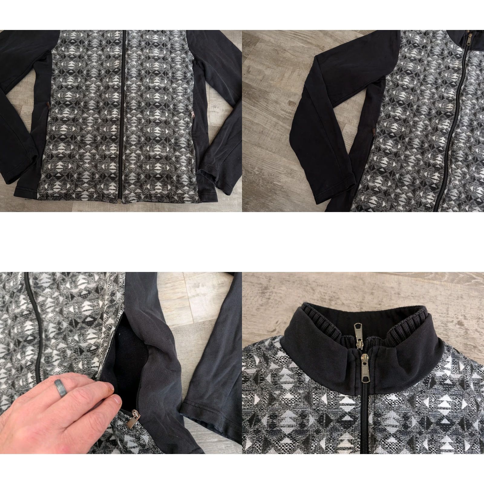 Vintage Ato Berlin Mens Jacket 2XL Dual Layer Full Zip Aztec Laser Black Gray White Stand-Up Collar Slim Regular Size US XXL / EU 58 / 5 - 8 Thumbnail