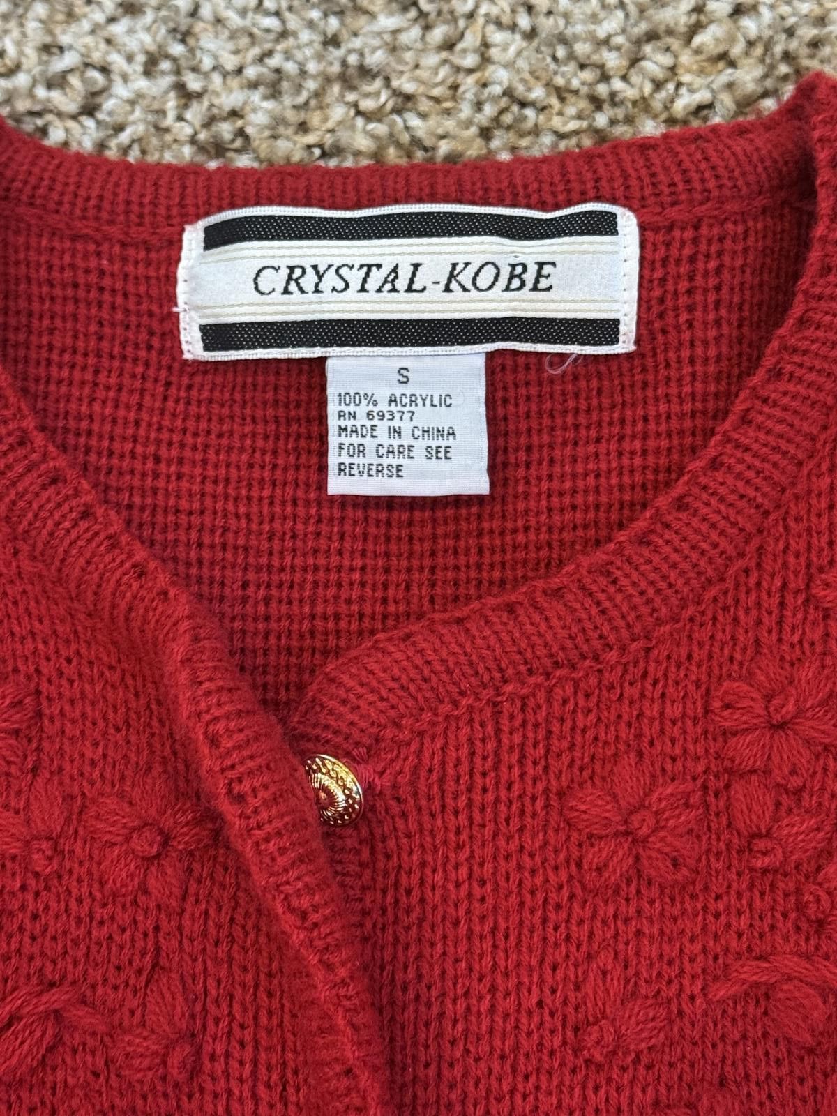 Lands' End Krystal Kobe Red Knit Cardigan Small with Floral Embroidery Size M / US 6-8 / IT 42-44 - 5 Thumbnail