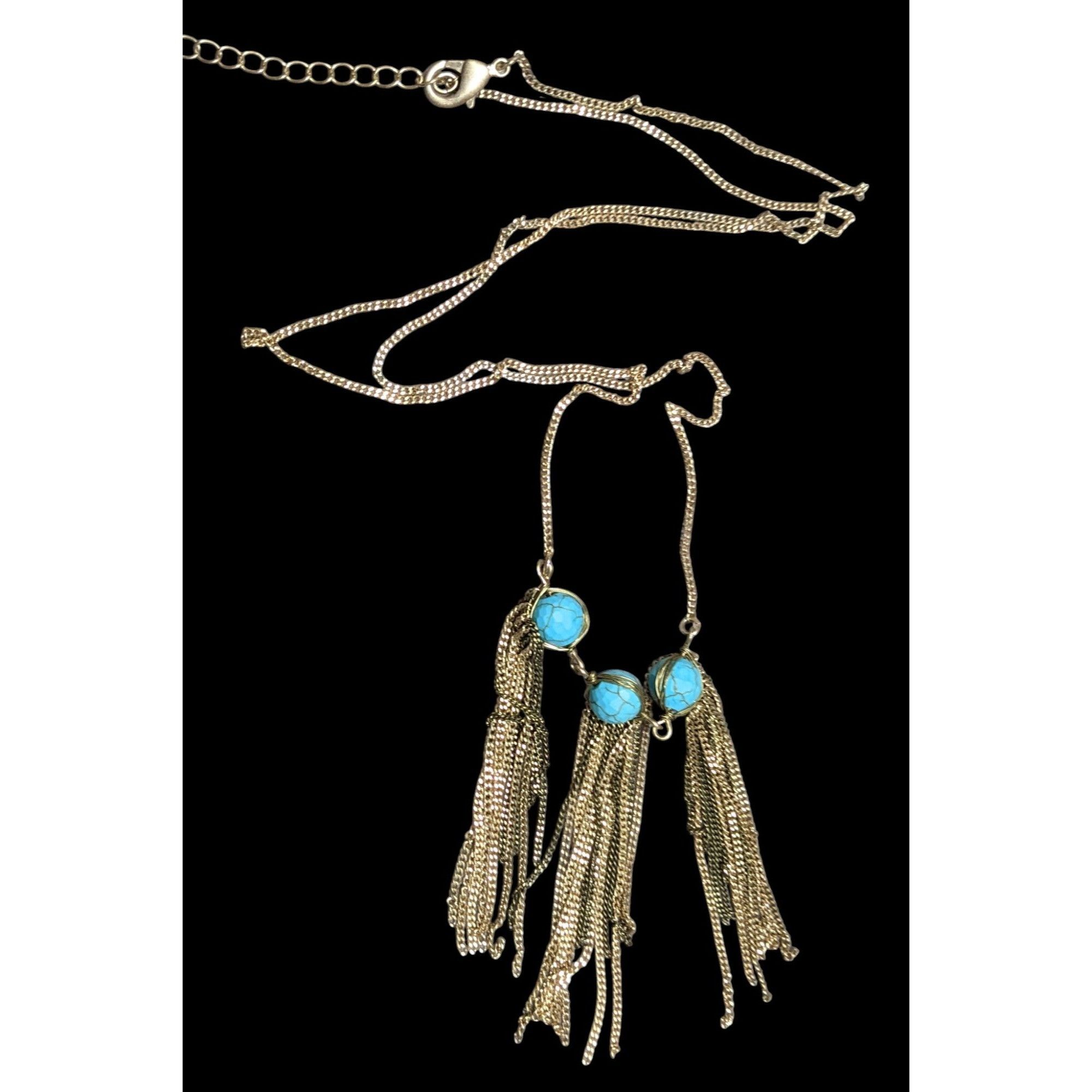 Other Vintage Handmade Turquoise Bohemian Chain Tassel Necklace Wi Size ONE SIZE - 1 Thumbnail