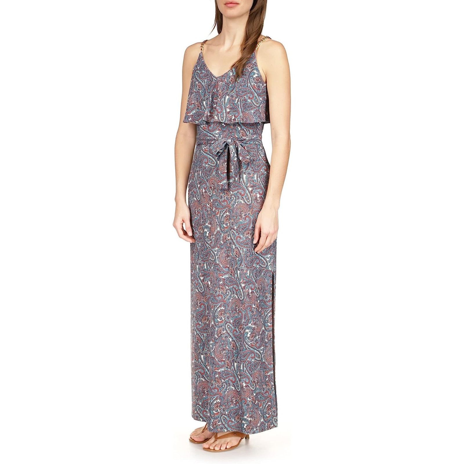 image of Michael Kors Women's Paisley Chain Flutter Maxi Dress Sizexl