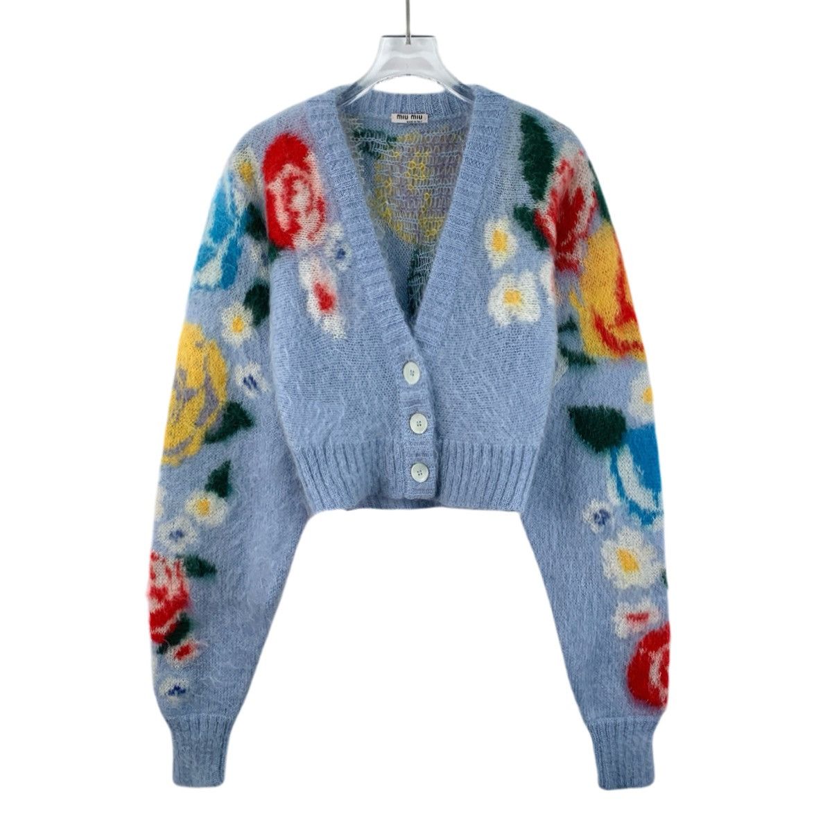 Miu Miu MiuMiu Blue V-neck Long Sleeve Knit Cardigan K26WX Size S / US 4 / IT 40 - 1 Thumbnail