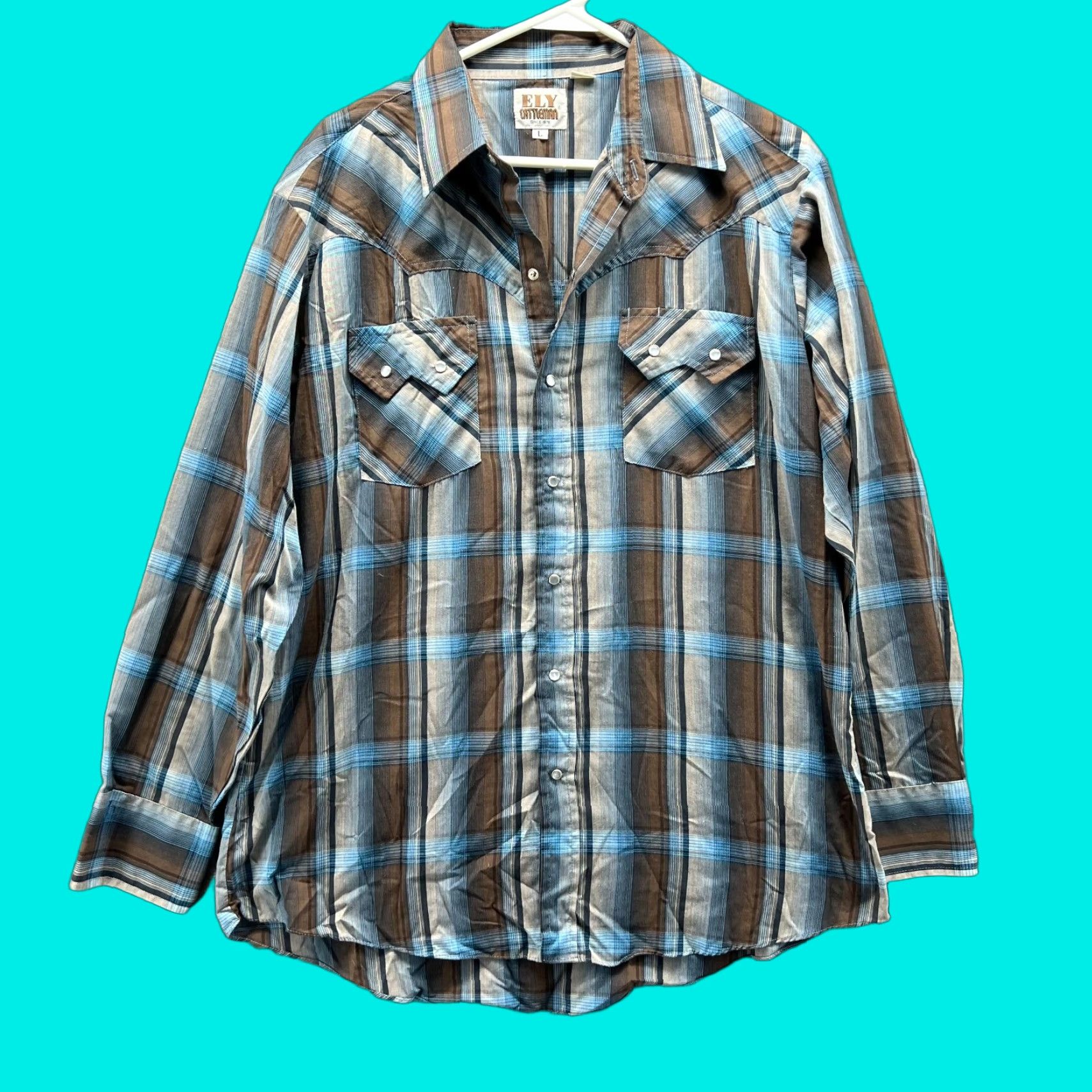 Vintage VINTAGE Ely Cattleman Shirt Mens Large Blue Pearl Snap Plaid Western Rodeo Cowboy Vtg Size US L / EU 52-54 / 3 - 1 Thumbnail