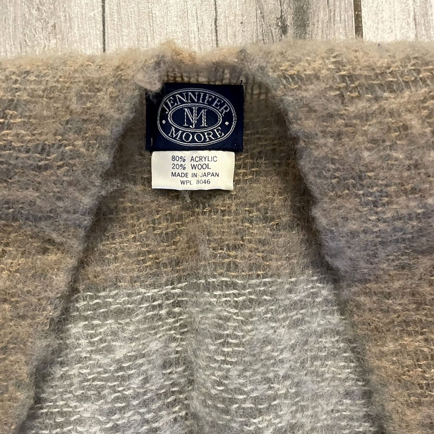 Vintage VTG Buffalo Check JENNIFER MOORE Tan Wool SHAWL Poncho SWEATER Fringe Boho OS Women Knit Open-Knit Pullover Camisole Style Designer 90s Japan Size ONE SIZE - 7 Thumbnail