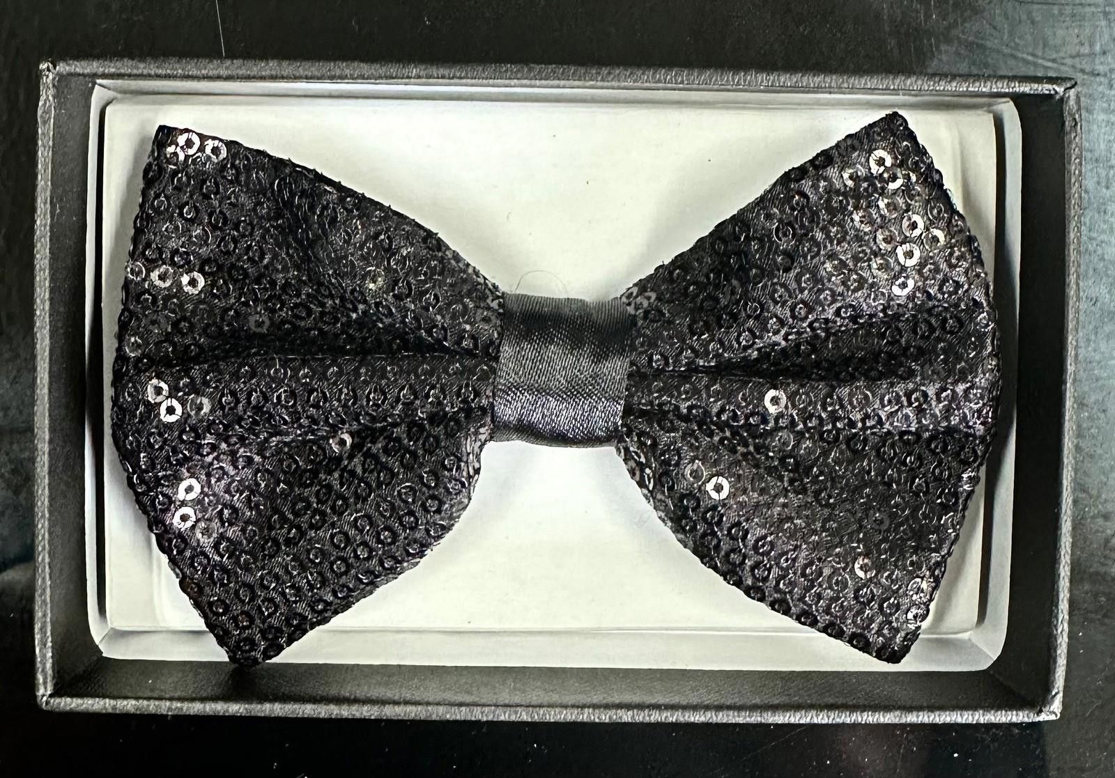 Designer Sequins Fabric Bow Tie BLACK Adult Unisex Size ONE SIZE - 1 Preview
