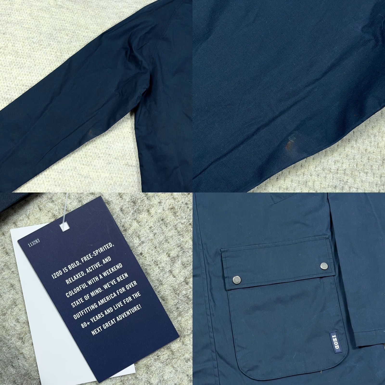 Izod VINTAGE Izod Jacket Chore Coat Navy Blue Waxed Cotton Collar Men Large L Corduroy Collar Overcoat Size US L / EU 52-54 / 3 - 8 Thumbnail