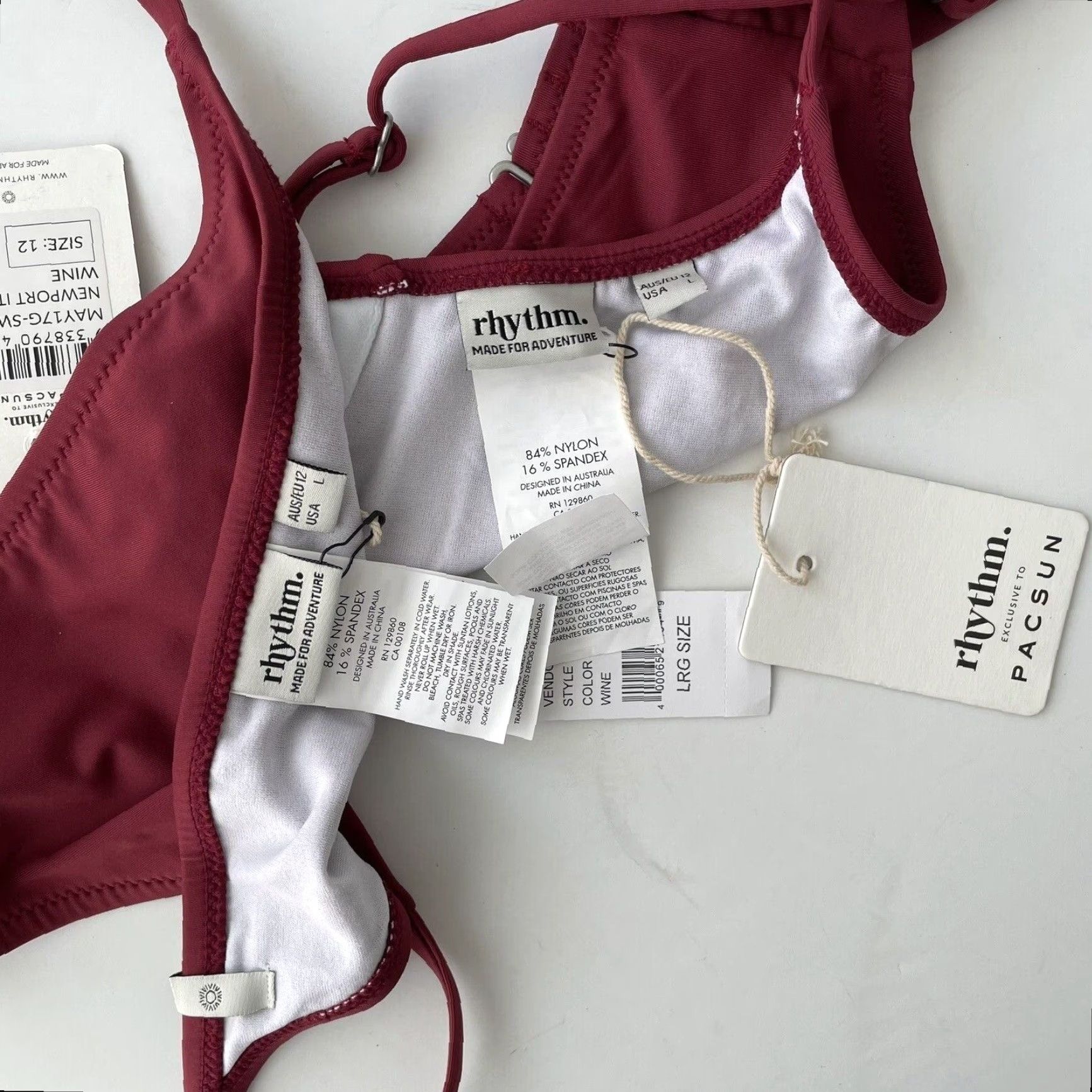 Rhythm Rhythm Newport Bikini Bottoms & Lace-Up Bralette Top Set Wine L 2 Piece Women Bikini Size L / US 10 / IT 46 - 4 Thumbnail