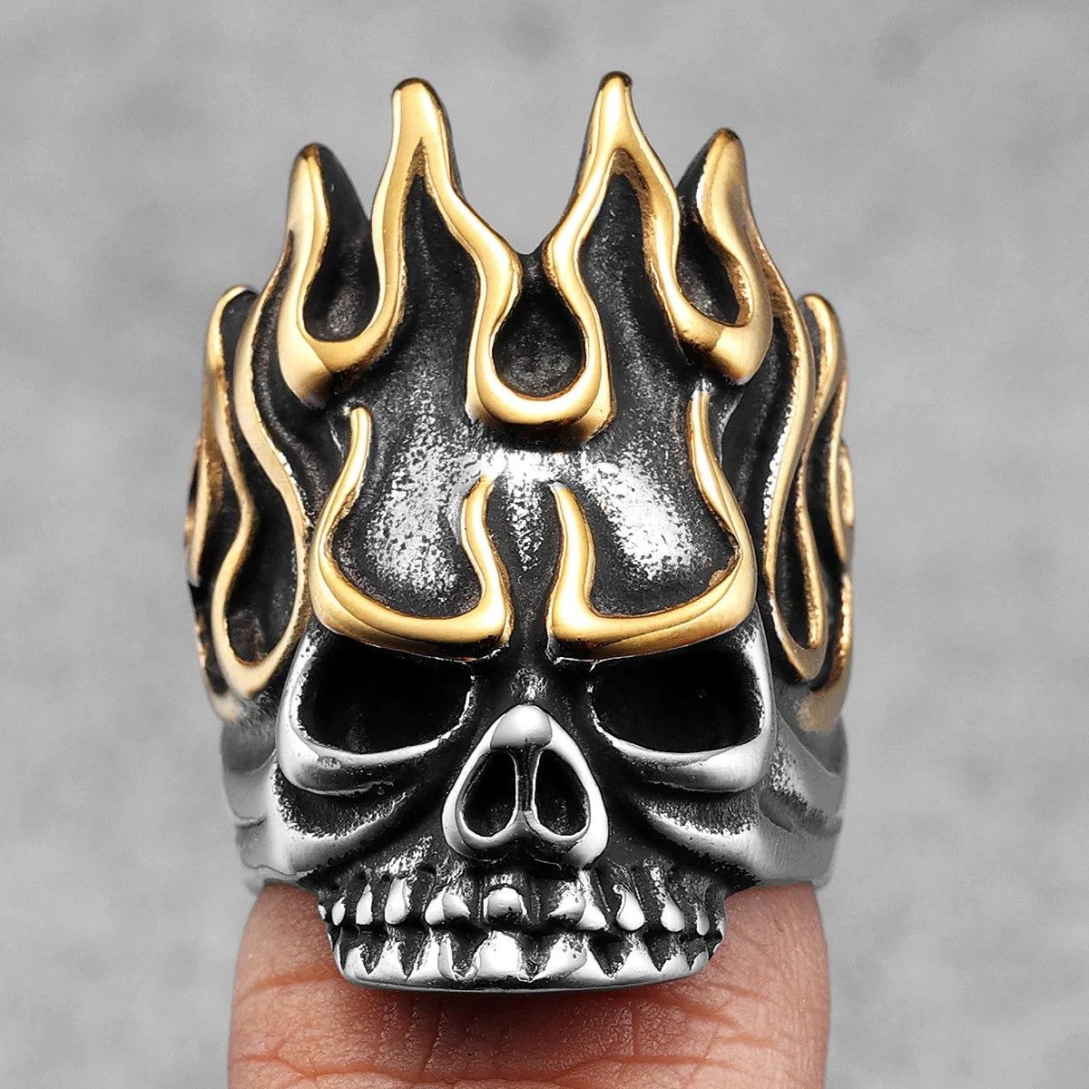 Vintage Fire God Skull Men Ring Size ONE SIZE - 2 Thumbnail