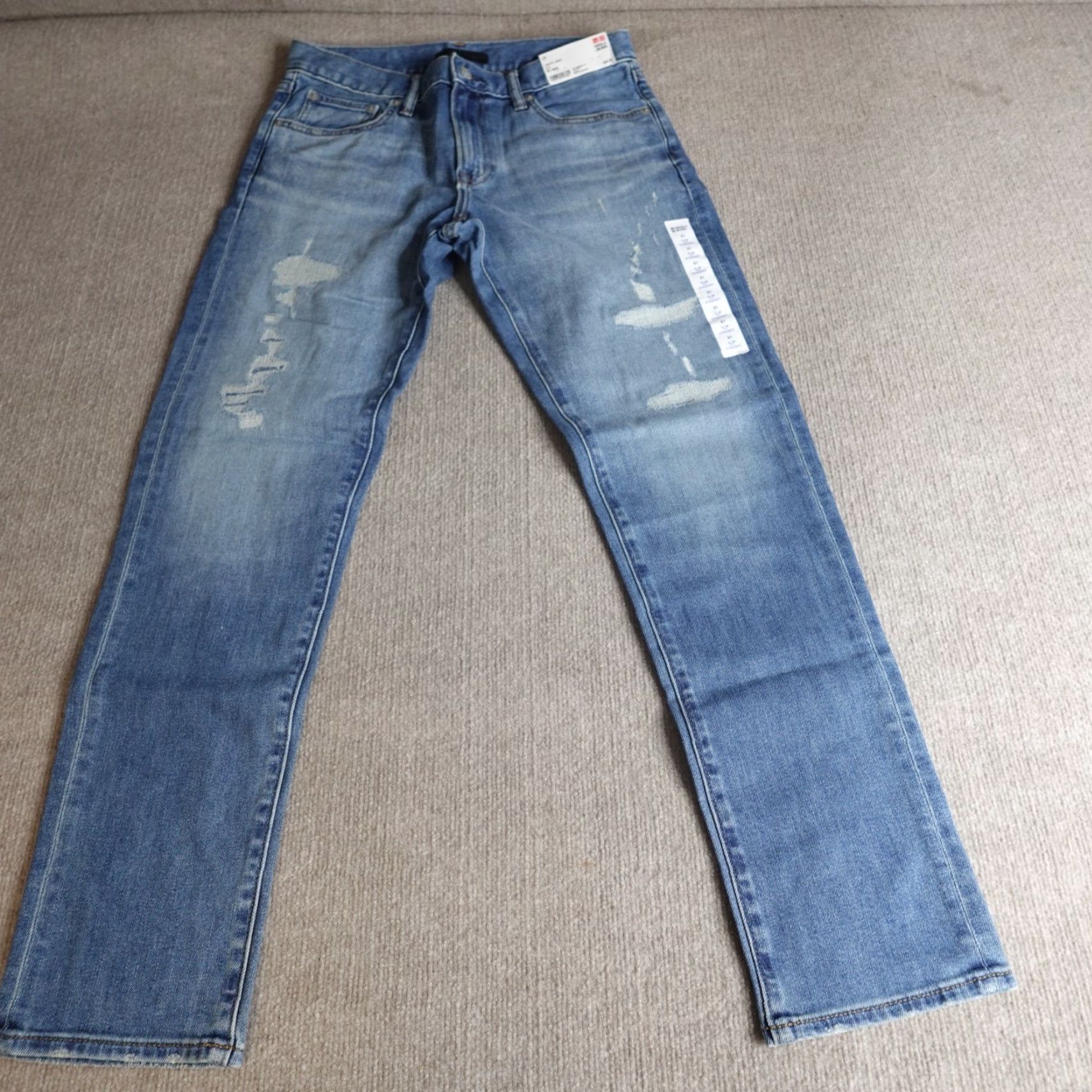 Uniqlo Uniqlo Jeans 31 x 31 Blue Slim Straight Kaihara Denim Distressed NEW Size US 31 - 2 Thumbnail