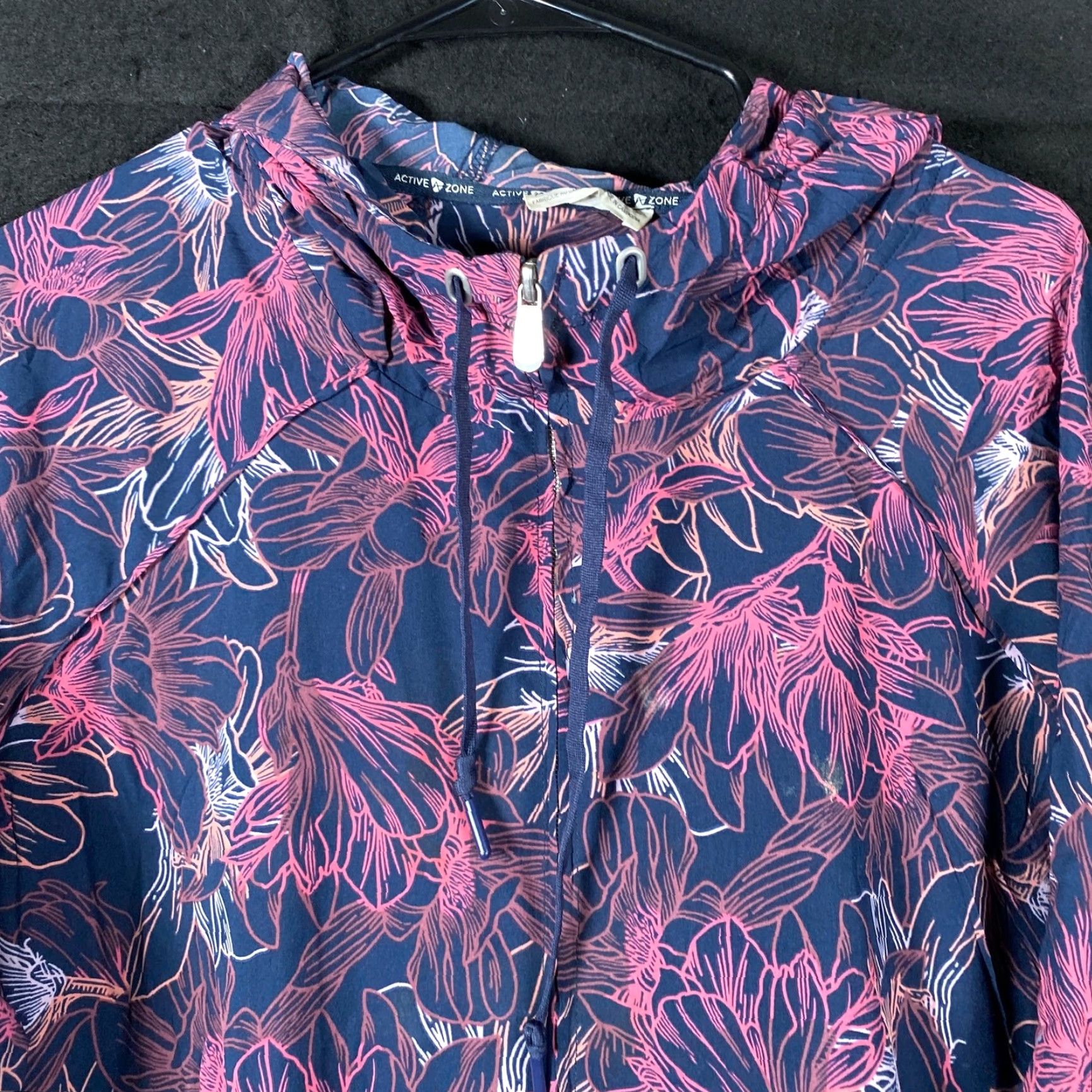 Vintage Active Zone Women Jacket Blue Pink Floral Full Zip Hooded Lightweight Stretch 2X Size XXL / US 16-18 / IT 52-54 - 2 Thumbnail