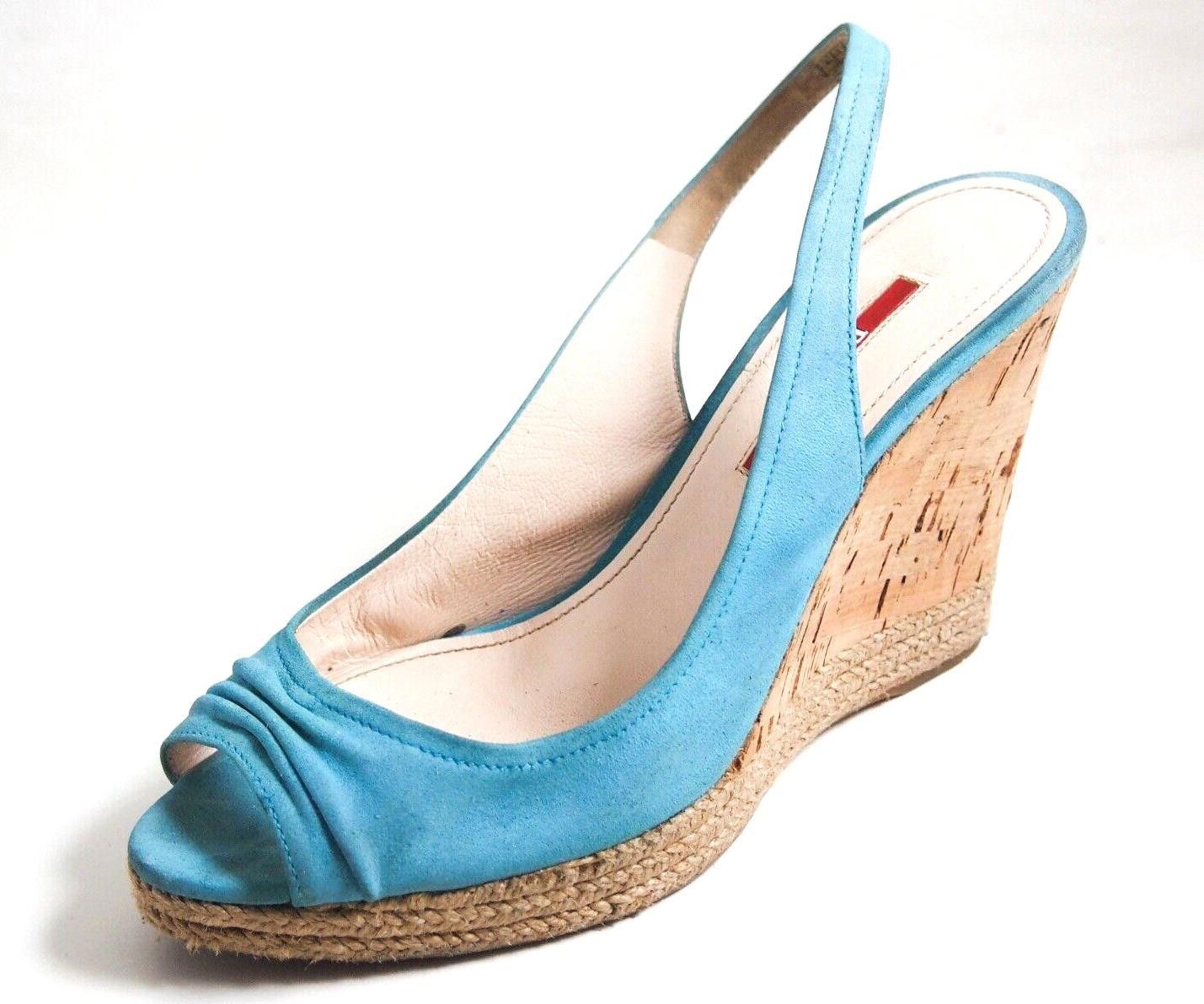 Prada Prada Wedge Sandals Blue Suede Womens US 7 EU 37 Size US 7 / IT 37 - 1 Thumbnail