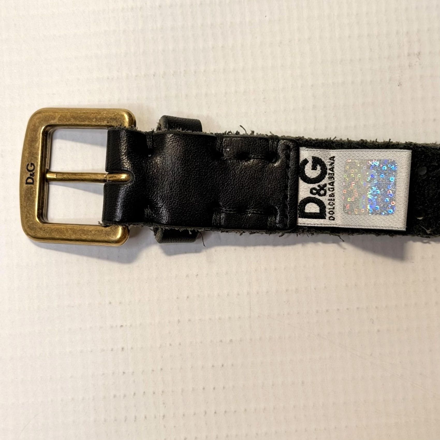 Dolce & Gabbana D&G Dolce & Gabbana Belt Mens 38 Black Leather Perforated Brass Buckle 95 cm Size 38 - 3 Thumbnail