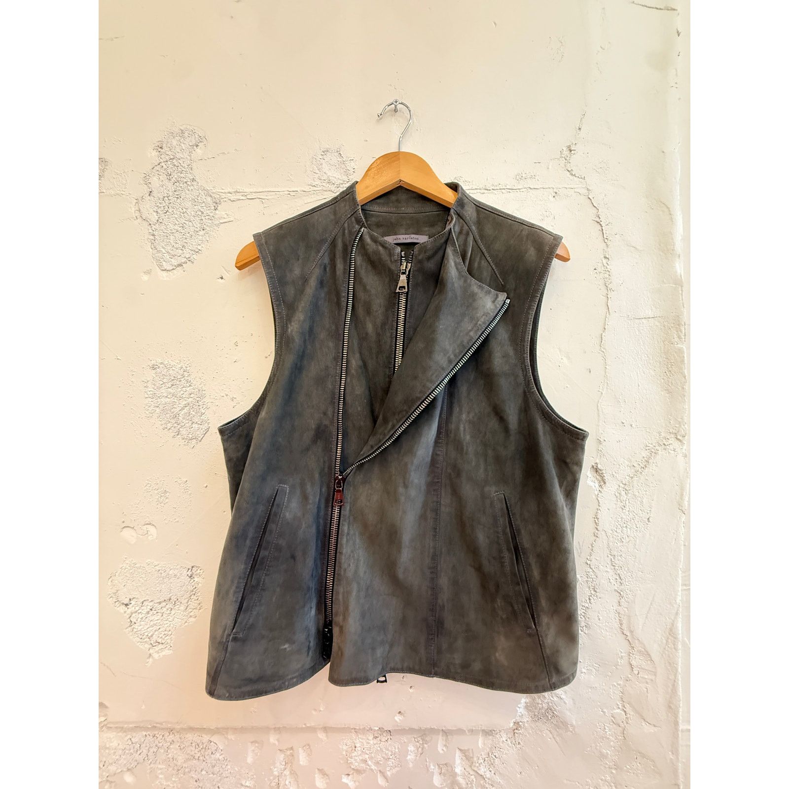 John Varvatos Asymmetric Double Zip Leather Vest