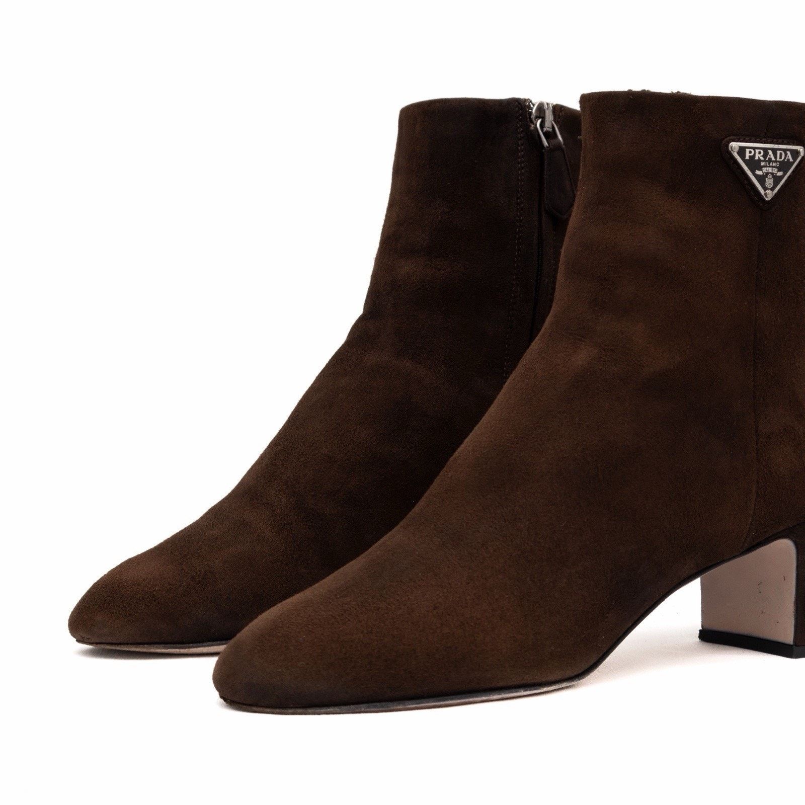 Prada 1.6k.$ Prada Brown Suede Ankle Side Zip Triangle Logo Boots Size US 5 / IT 35 - 3 Thumbnail