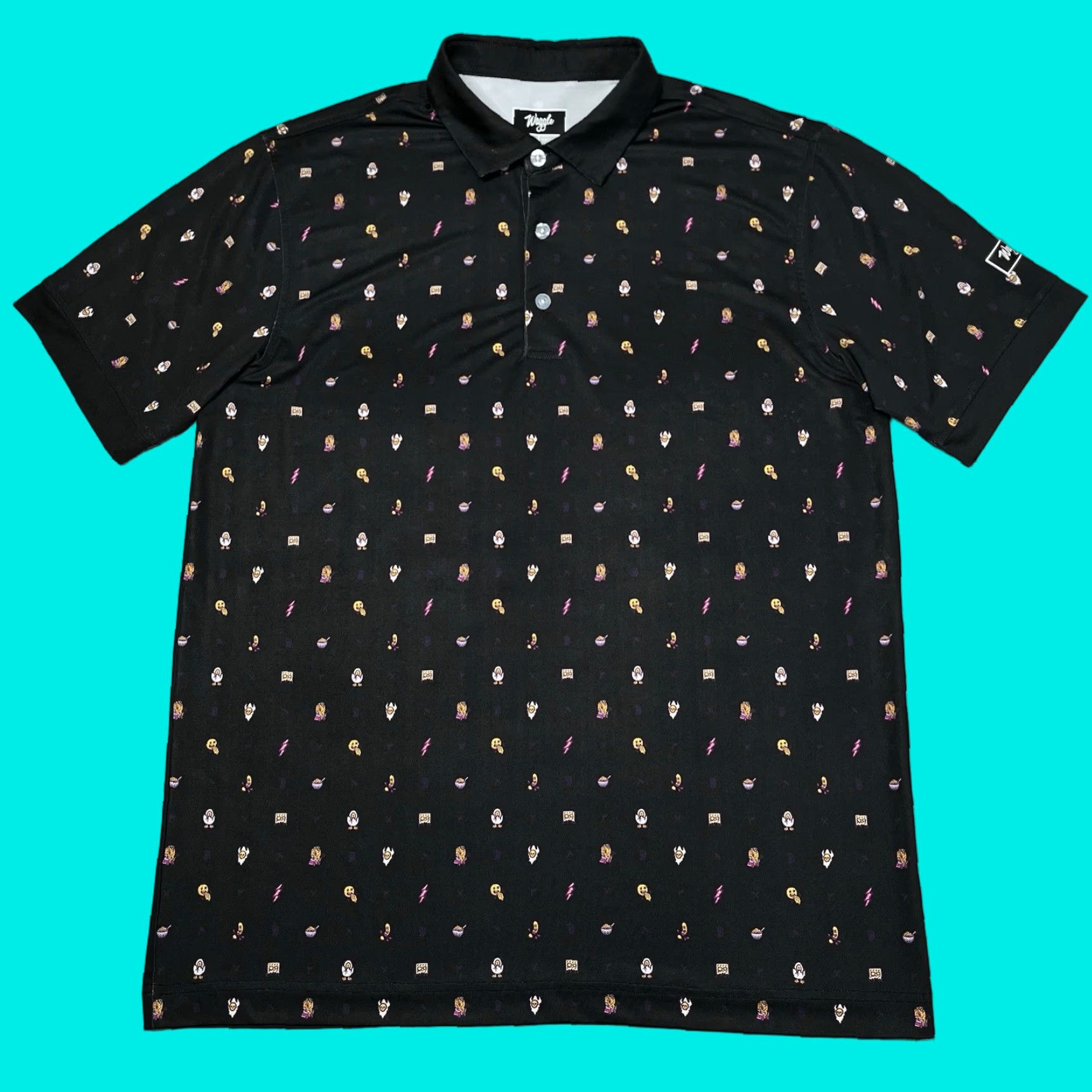 Vintage Waggle Polo Shirt Mens L Black All Over Print Performance Golf Stretch AOP Size US L / EU 52-54 / 3 - 1 Thumbnail